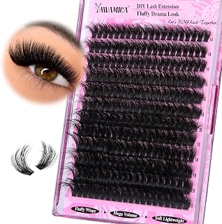 Yawamica 200D Fluffy Lash Clusters: 14-20mm D Curl Wispy Volume Individual Lashes, 240pcs DIY Extensions for Beginners