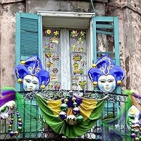 Vista 5 de HOWAF Decoración de fiesta de Mardi Gras, 9 hojas de calcomanías temáticas de Mardi Gras para decoración de fiesta de Nueva Orleans, calcomanías