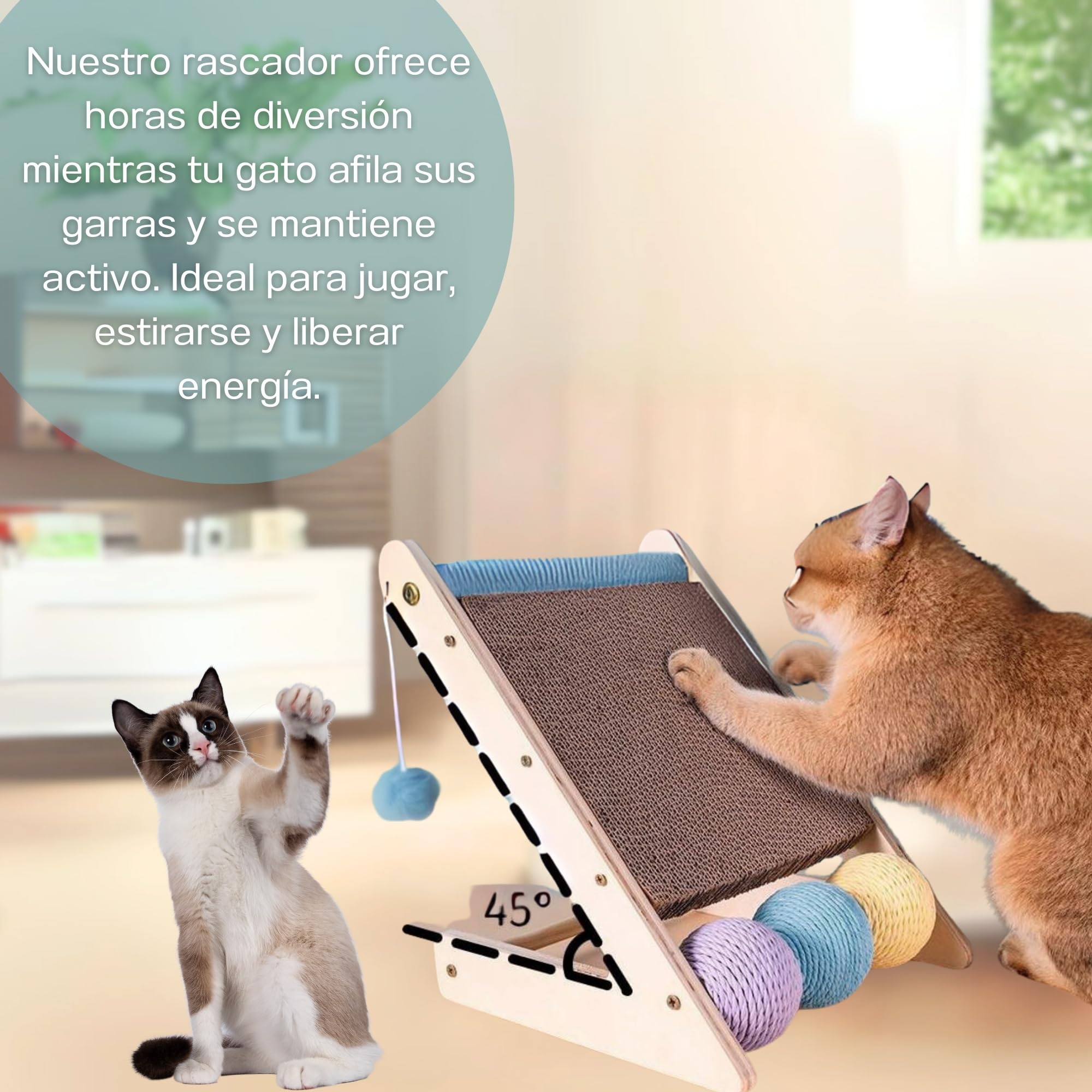 Rascador para Gatos con Cartón Corrugado y 1 Recambio Extra, Rascador Gato Inclinado, Arranhador para Gatos, Juguete para Gato y Cat Scratcher BEMANZ
