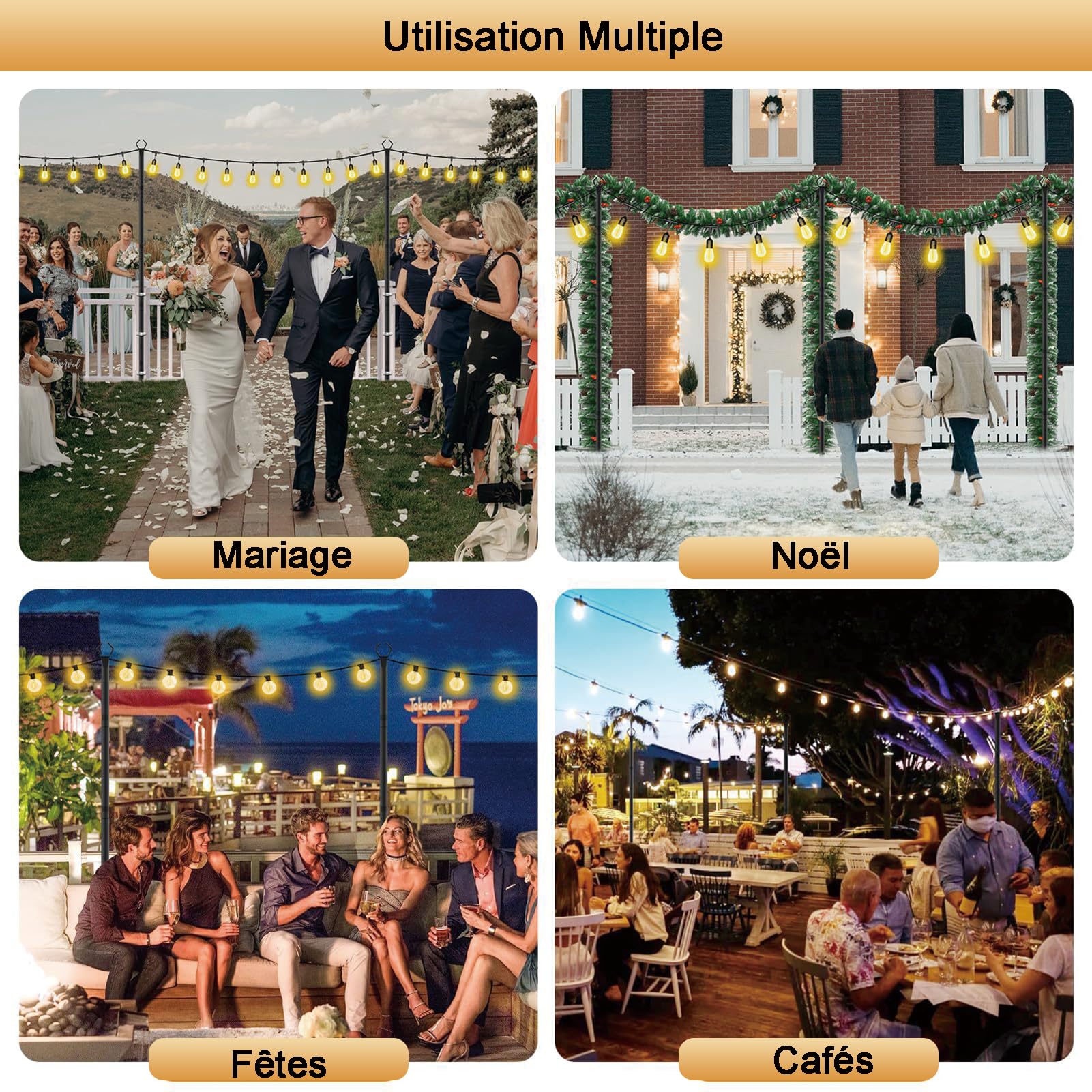 2 barras de luces con gancho de pastor, 3 m, postes de metal con tenedor para cadena de luces exteriores, terraza, patio, jardín, boda, fiesta (2 unidades)