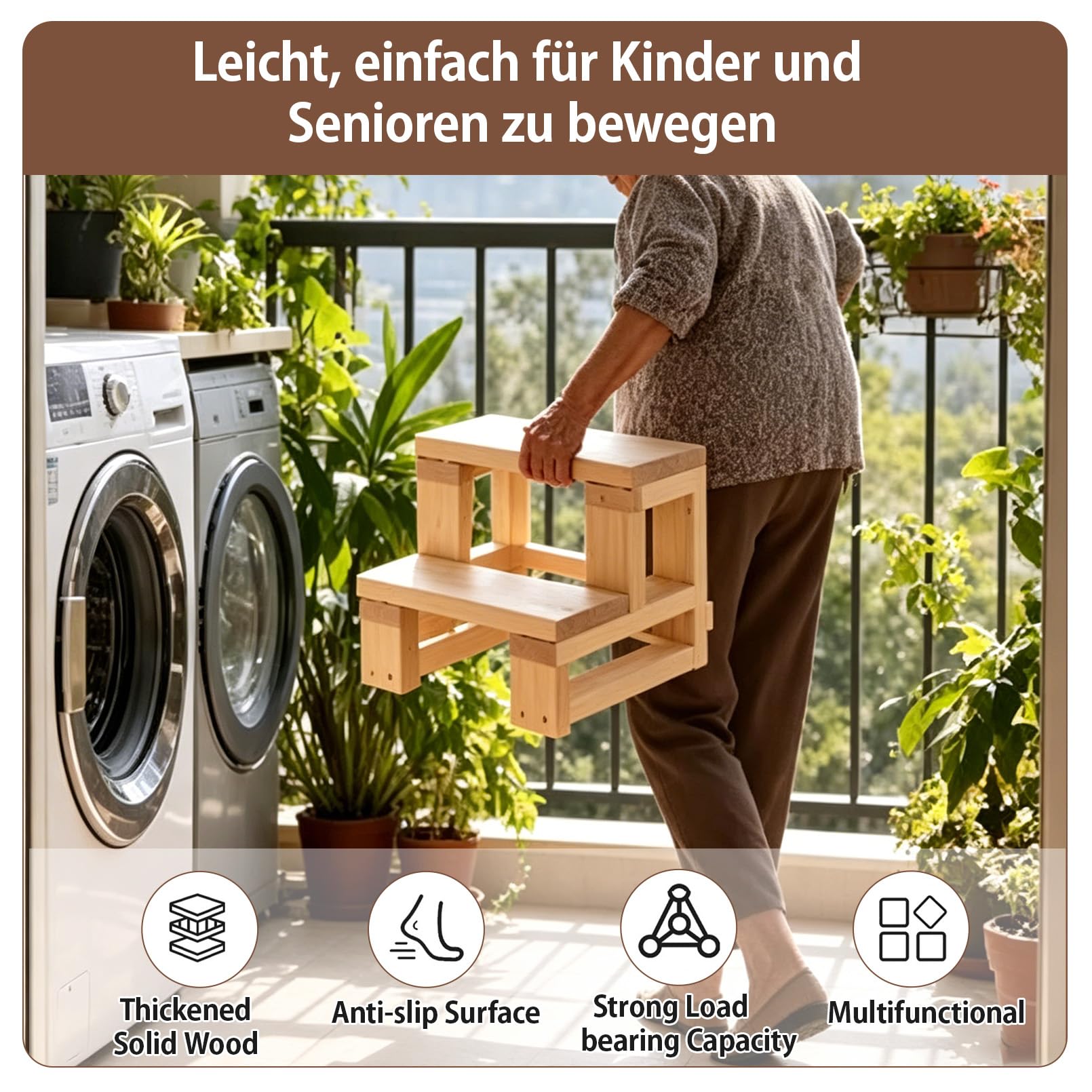 Tritthocker für Kinder mit 2 Stufen, Toilettenhocker Langer Fußhocker, Betttritthocker für Drinnen und Draußen,langlebig, ideal für ältere Menschen, 50×40×40cm