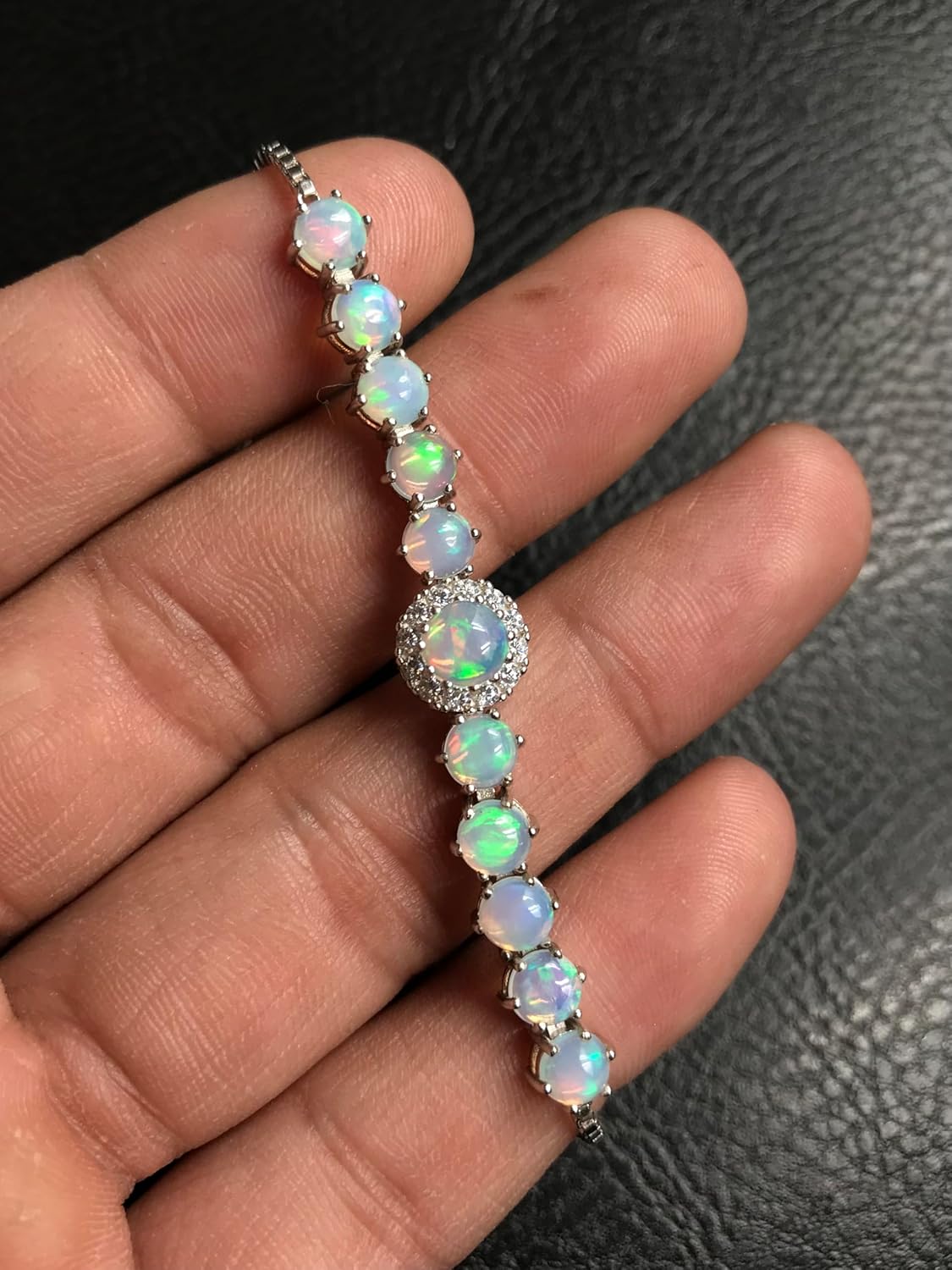 Natural Ethiopian Fire Opal Adjustable Bolo Bracelet for Women in 925 Sterling Silver | 6mm Center & 5mm Side Cabochon Gemstones with | Handmade October Birthstone Jewelry | Gift for Her - Image 4