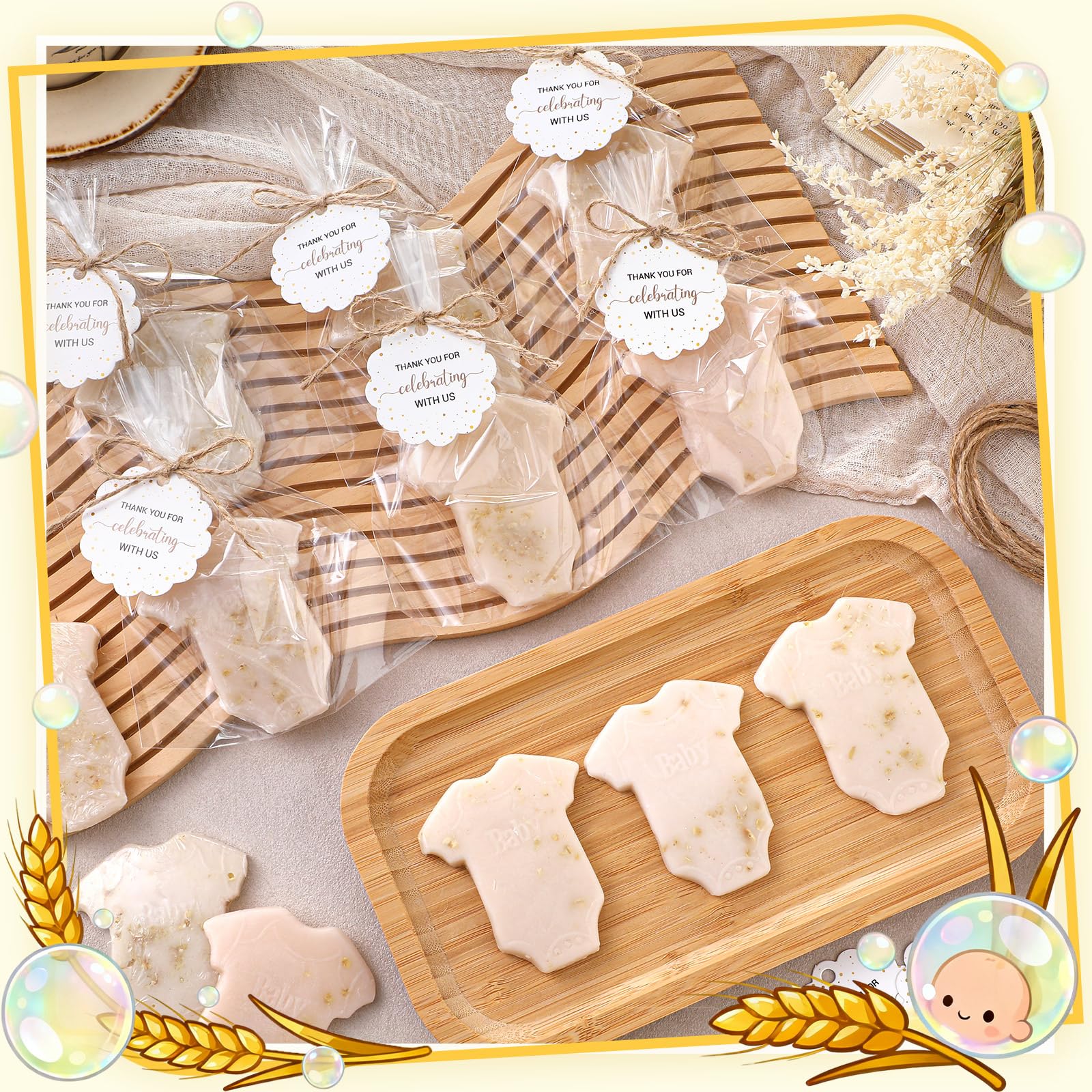 Leelosp 20 juegos de jabón para baby shower, regalos para invitados, mini jabones de ropa, regalo a granel, bonito jabón hecho a mano con etiquetas de agradecimiento y bolsas para juegos de baby