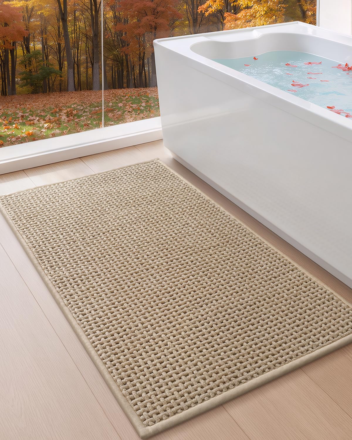 Color&Geometry Chenille Pile Large Bathroom Rugs Upgraded Denser, 24"x36" Non Slip Absorbent Khaki Bath Mats for Bathroom Thin Fit Under Door,