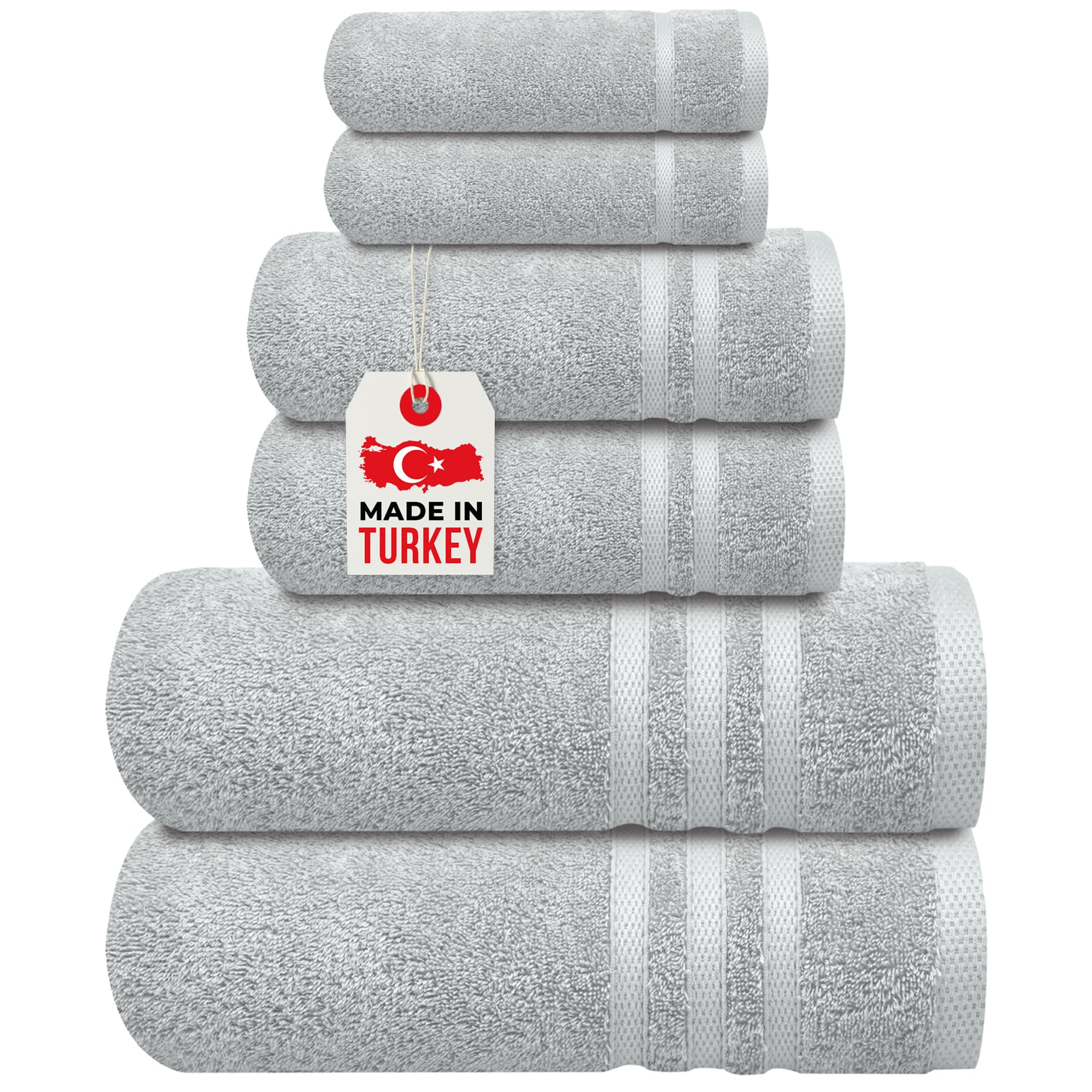 Premium Grey Bath Towel Set - 100% Turkish Cotton 2 Bath Towels, 2 Hand Towels, 2 Washcloths - Soft, Absorbent, Durable – Quick Dry - Perfect for Daily Use by Infinitee Xclusives