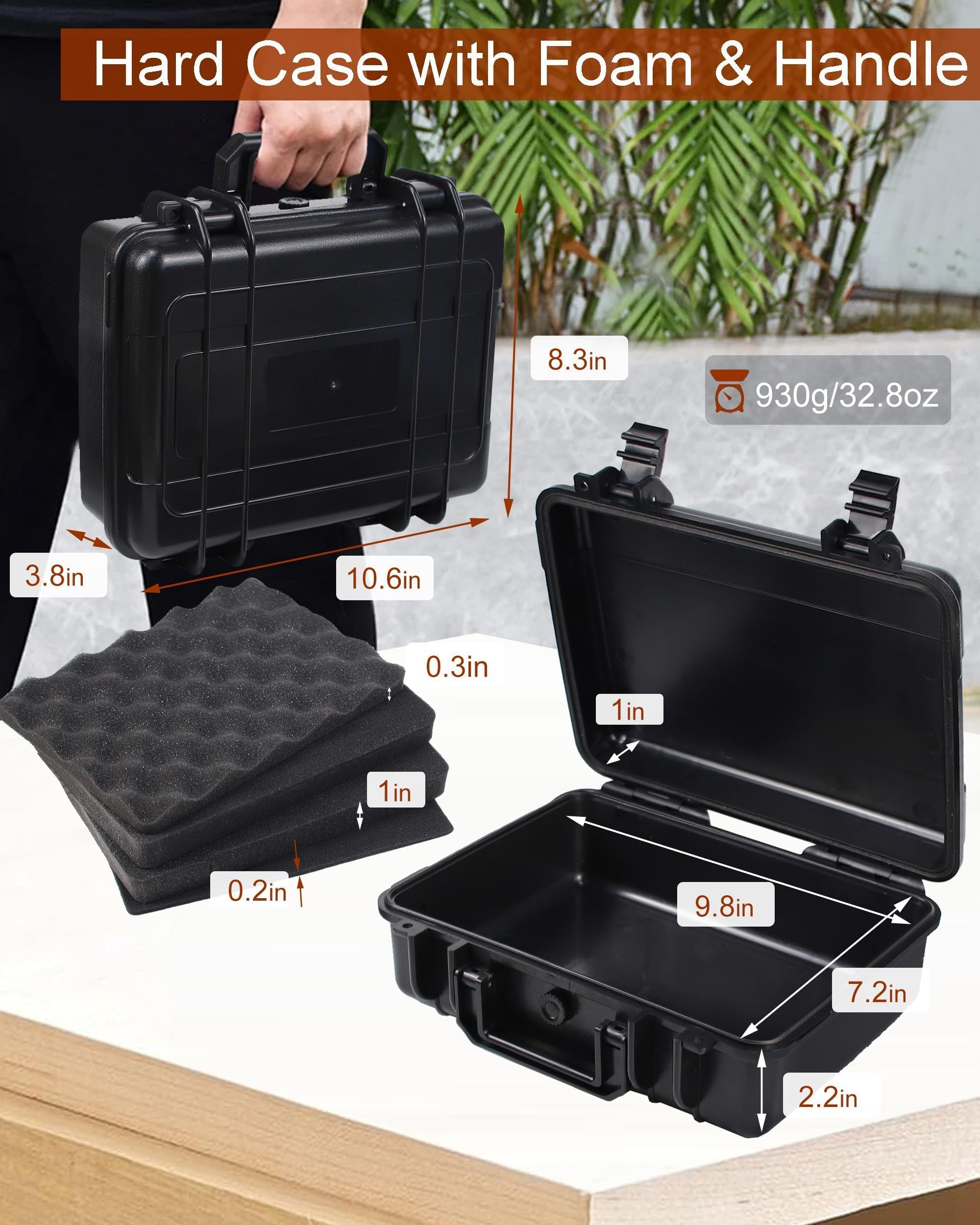Wxvhji Dry Box Waterproof Hard Case with Foam Protective Hard Shell Case Waterproof Tool Box Case 10.6