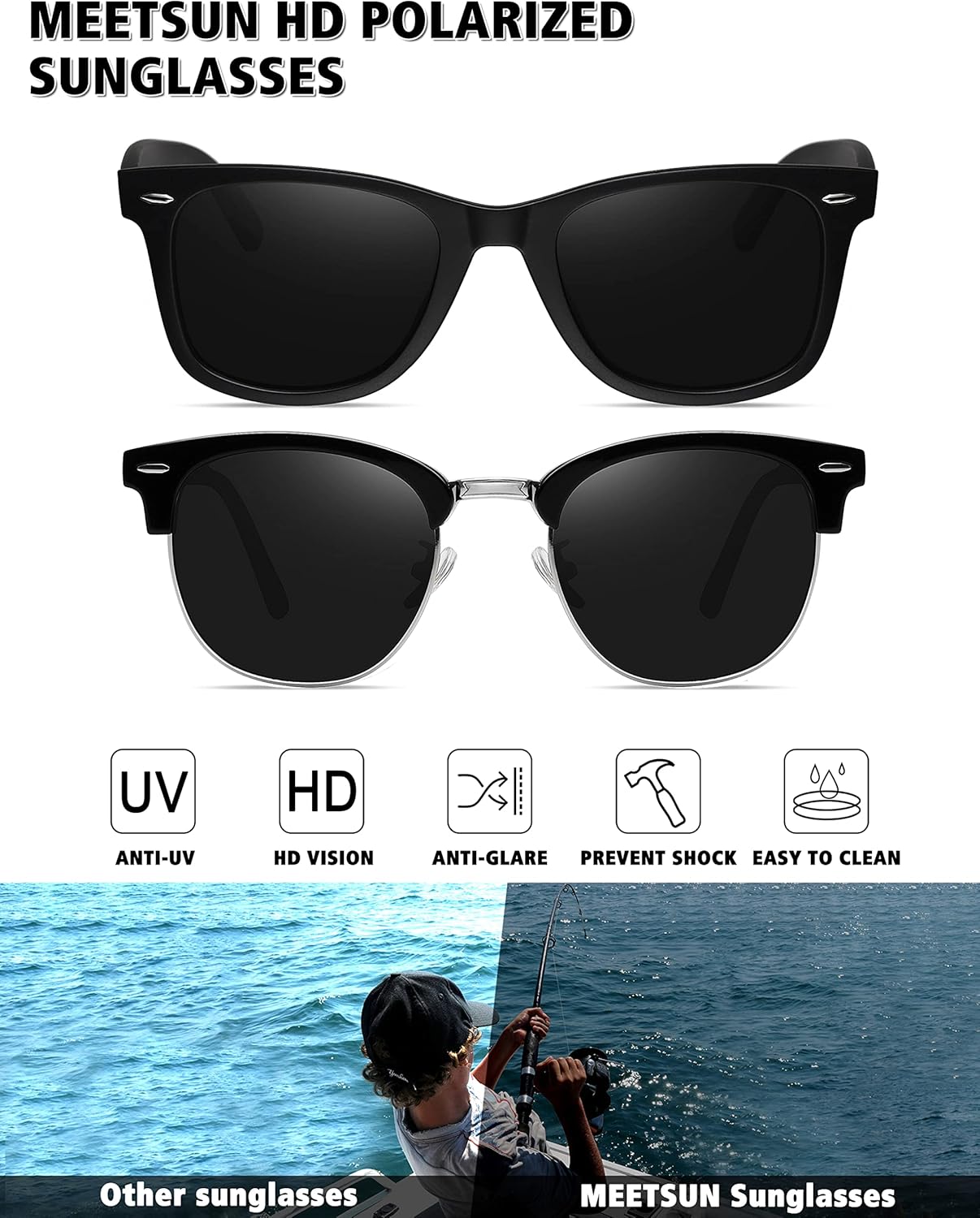 MEETSUN Polarized Sunglasses for Men Women Classic Retro Sun Glasses for Driving Fishing UV Protection - Image 2