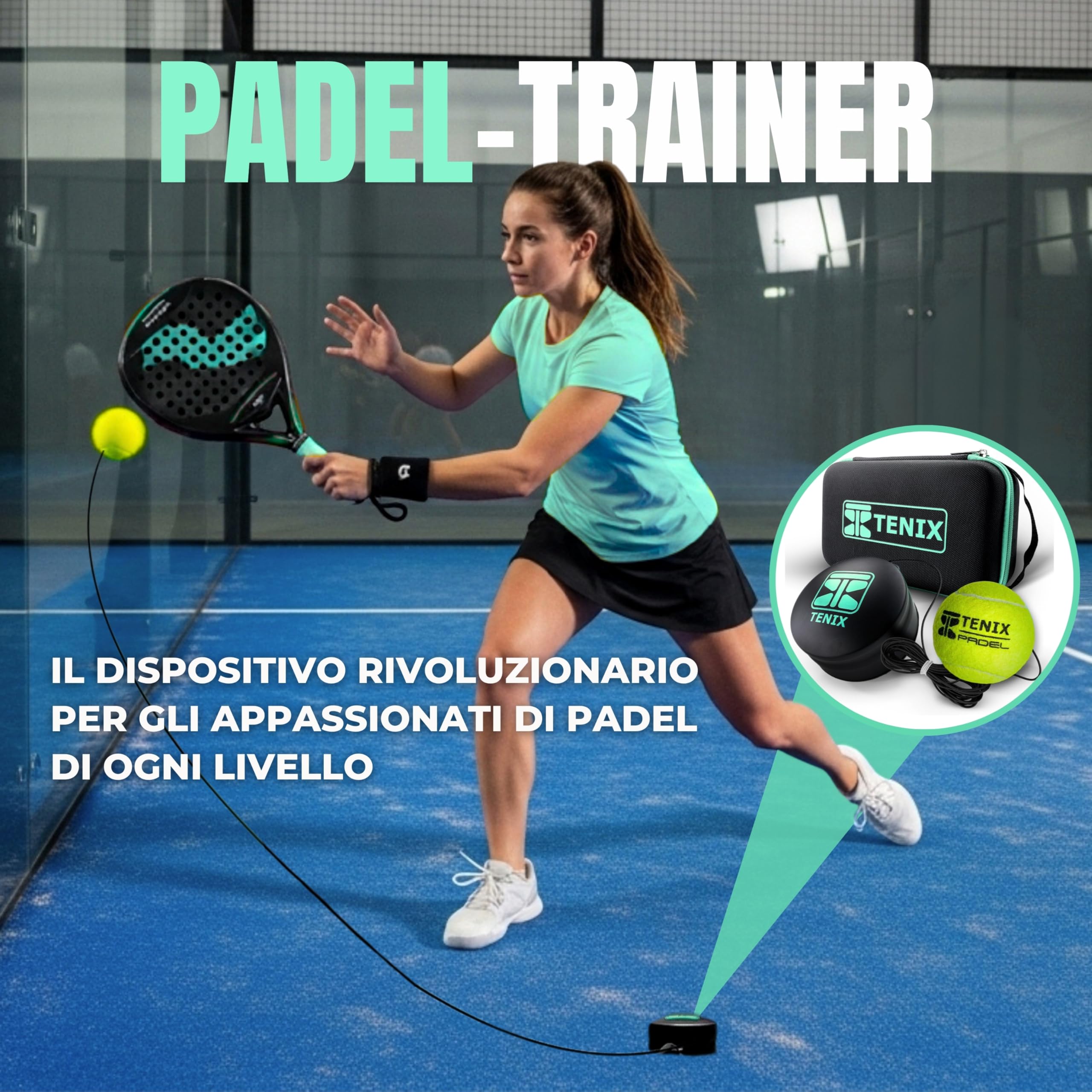 TENIX® Padel Trainer in Acciaio Inox [Non Serve riempirlo d'aqua] Allenamento Padel da Solo per Uomo e Donna | Gioca in Giardino, al Parco o sul Campo | Regalo Divertente per Amanti del Padel!