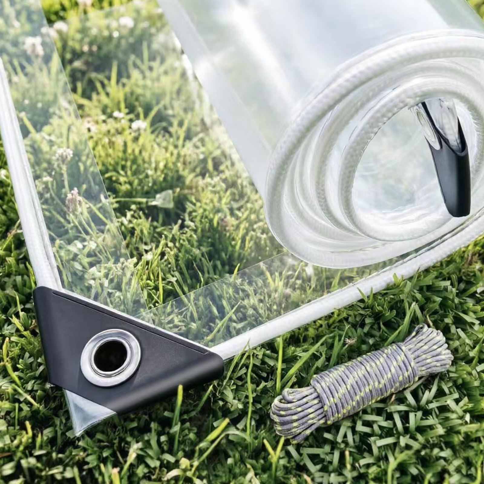 Hokveb Clear Tarpaulin Heavy Duty Waterproof 420 g/m², 2m x 2m Transparent PVC Tarp with Metal Eyelets, Windproof Tear Resistant for Garden Gazebo Patio