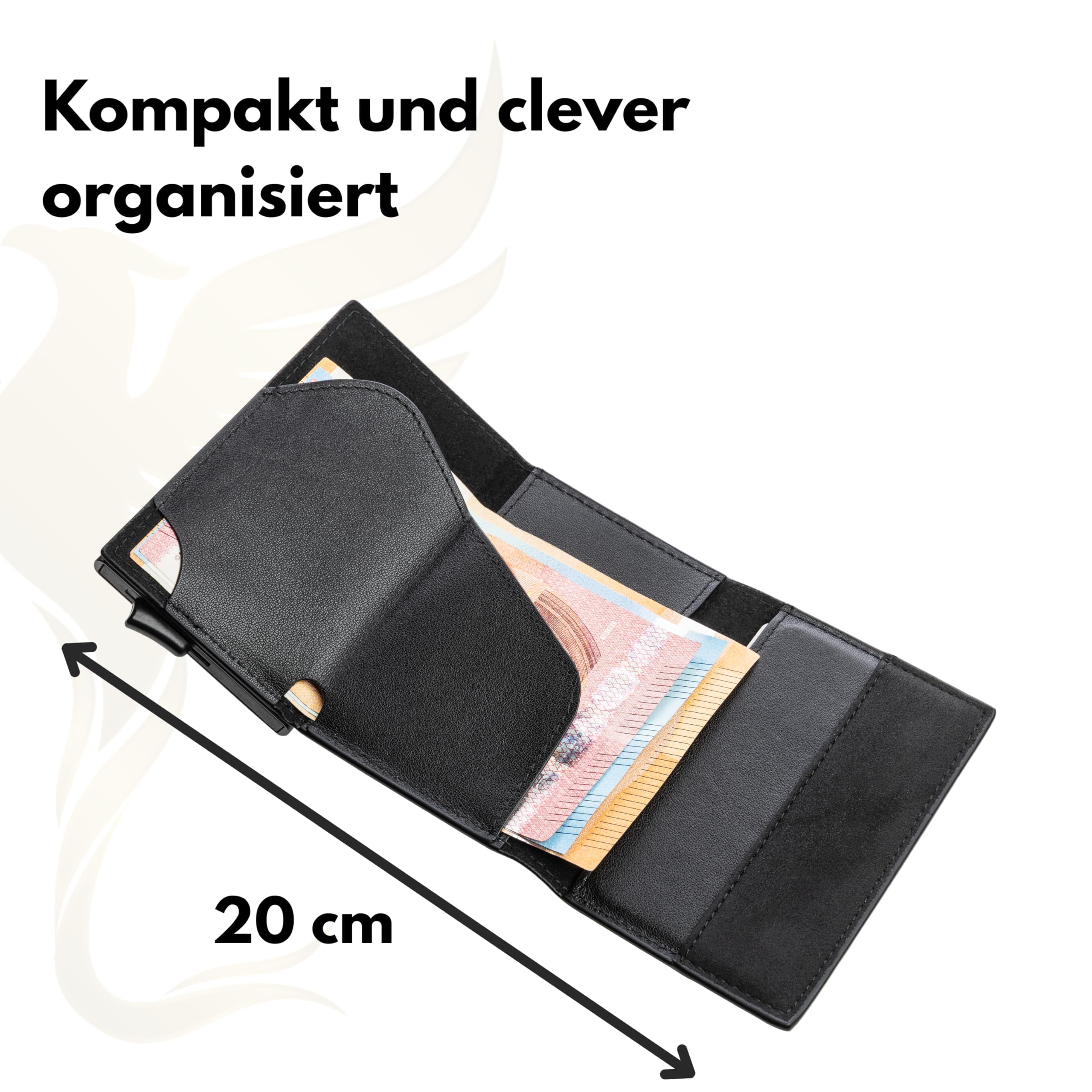 Hörner Novus Wallet – Slim Geldbeutel aus Echtleder, Aluminium-Cardholder (bis 7 Karten) mit Schiebemechanismus, Münzfach mit Reißverschluss, Scheinfach für 200-€-Scheine, 10×6×2 cm, Geschenkbox