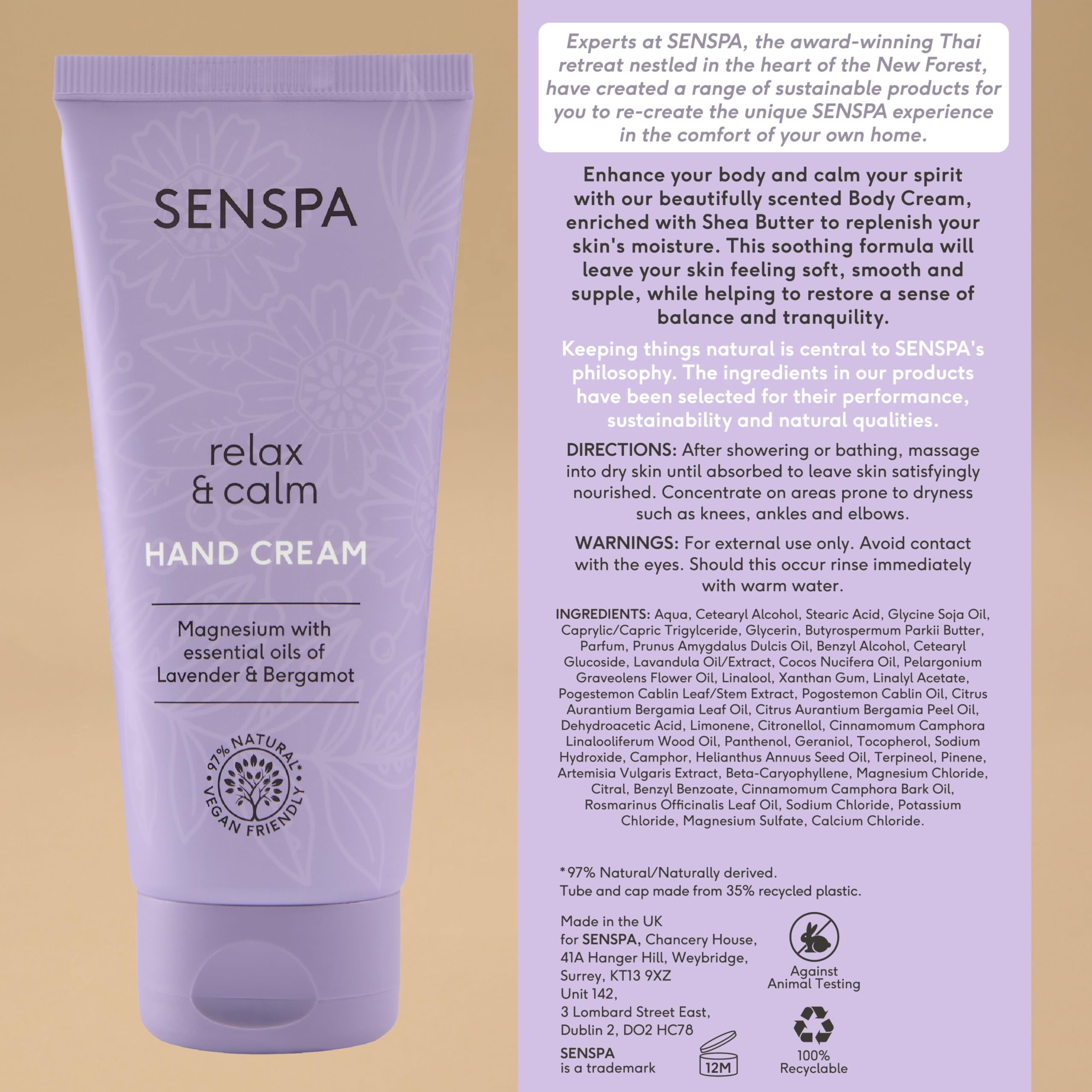 SenSpa Relax & Calm Lavender Hand Cream, Vegan Moisturising Body Lotion with Magnesium, Essentail Oils - Image 4