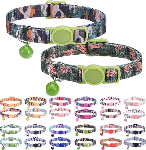 DILLYBUD Breakaway - Collares de gato para niñas y niños, collar de gato personalizado con varios patrones, paquete de 2, bonitas hebillas y