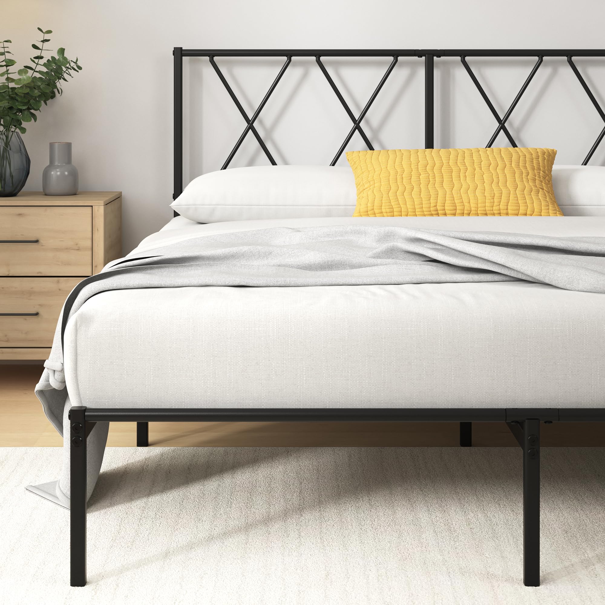 Zinus Bed Frame 90x190 Zinus Elias Bed 200 X 90 Cm, 30 Cm Hoog, Metalen Bedframe Met Hoofdeinde, Metalen Bed Met Lattenbodem, Geen Boxspringbed Nodig