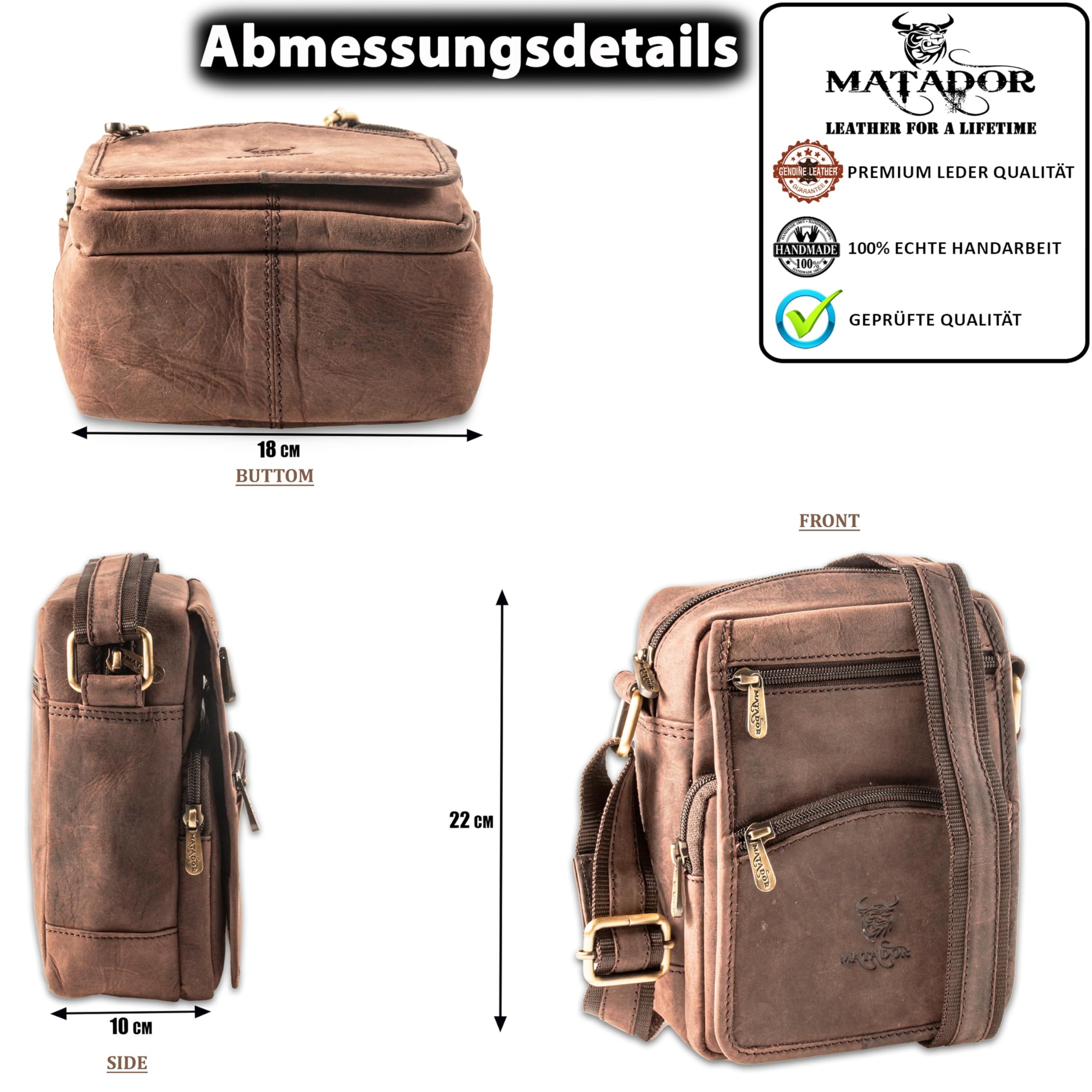 MATADOR Sacoche Homme Cuir Véritable #AVEIRO, Sacs Bandoulière Homme Confortable avec Plusieurs Poches et Sangle Réglable, Sac Bandouliere Adapté à un Usage Quotidien, Marron Foncé