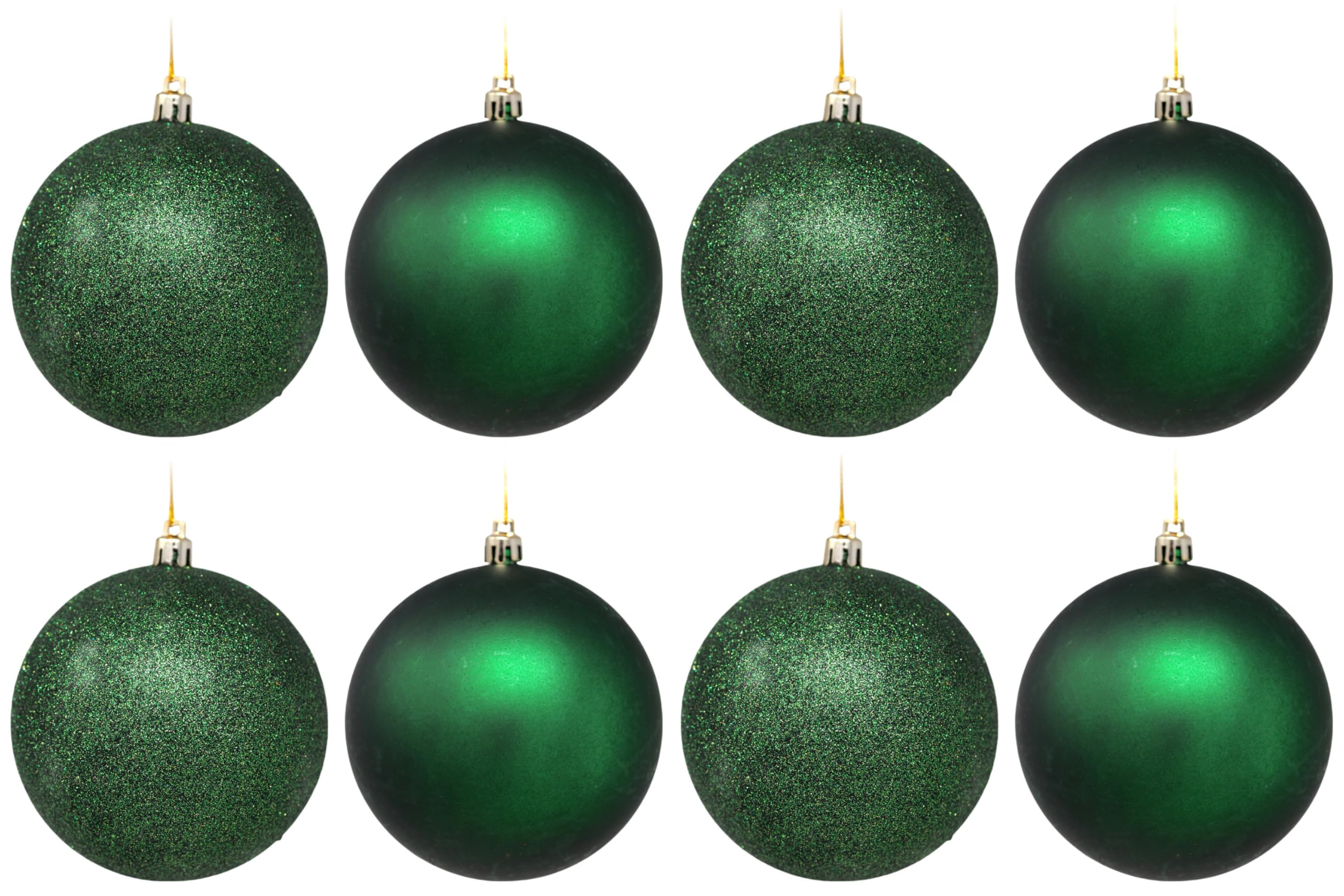 Emerald Green Christmas Baubles 10cm Tree Ornaments - Glitter Matt - Set of 8