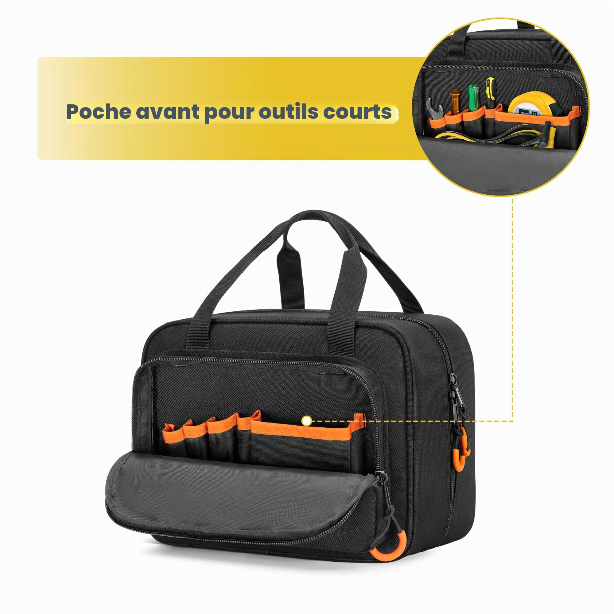 Rexmica Petit Sac à Outils pour la Plupart des Multimetre Numerique/Testeur Electrique Standard, Sac de Rangement pour Outils D'électricien avec Plusieurs Poches (Sac Uniquement), Noir