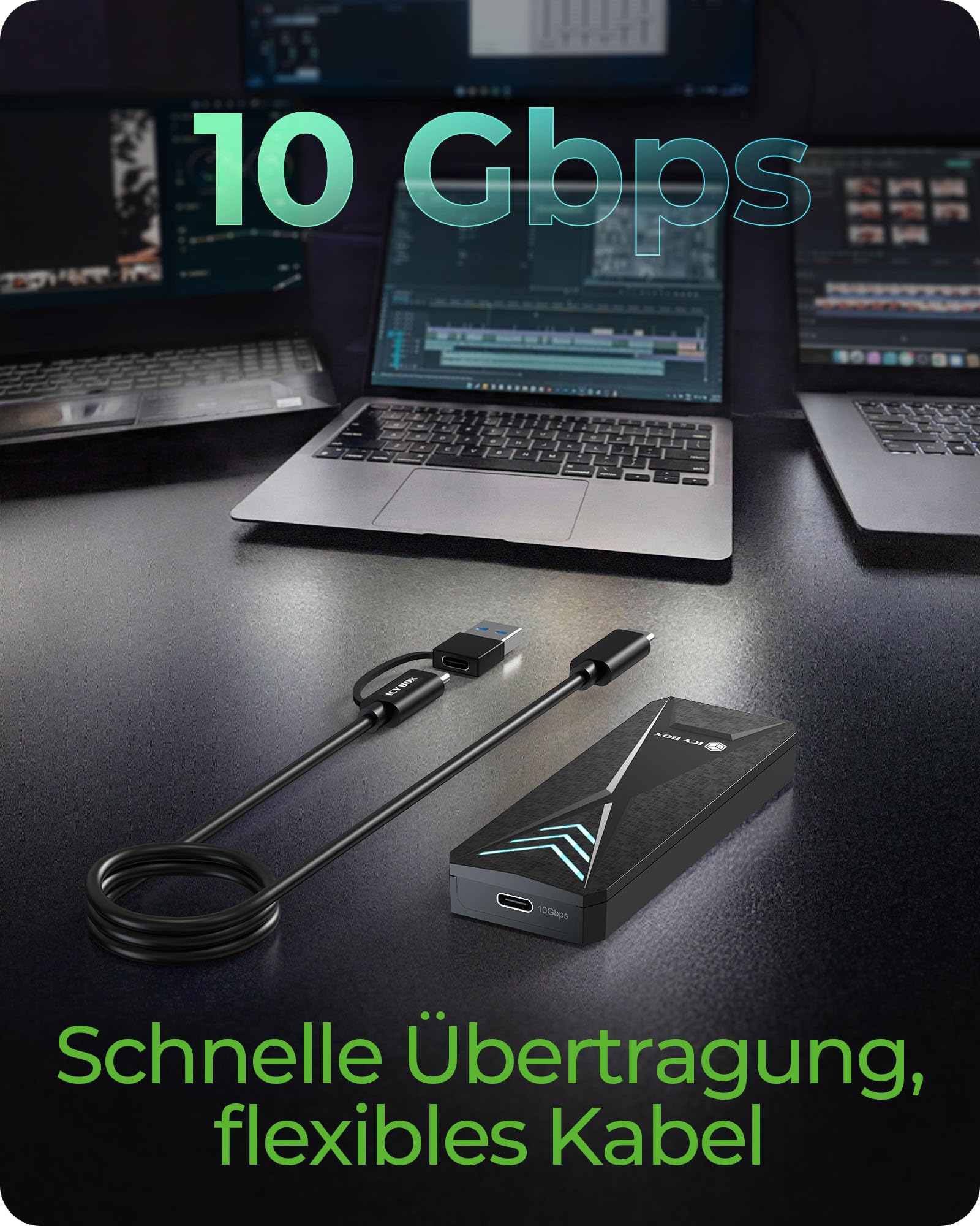 ICY Box M.2 NVMe SSD obudowa (USB 3.2 Gen 2 Type-C, 10 Gbit/s), oświetlenie RGB, do M+B Key (2230/2242/2260/2280), do 2 TB, IB-1805ML-CU31