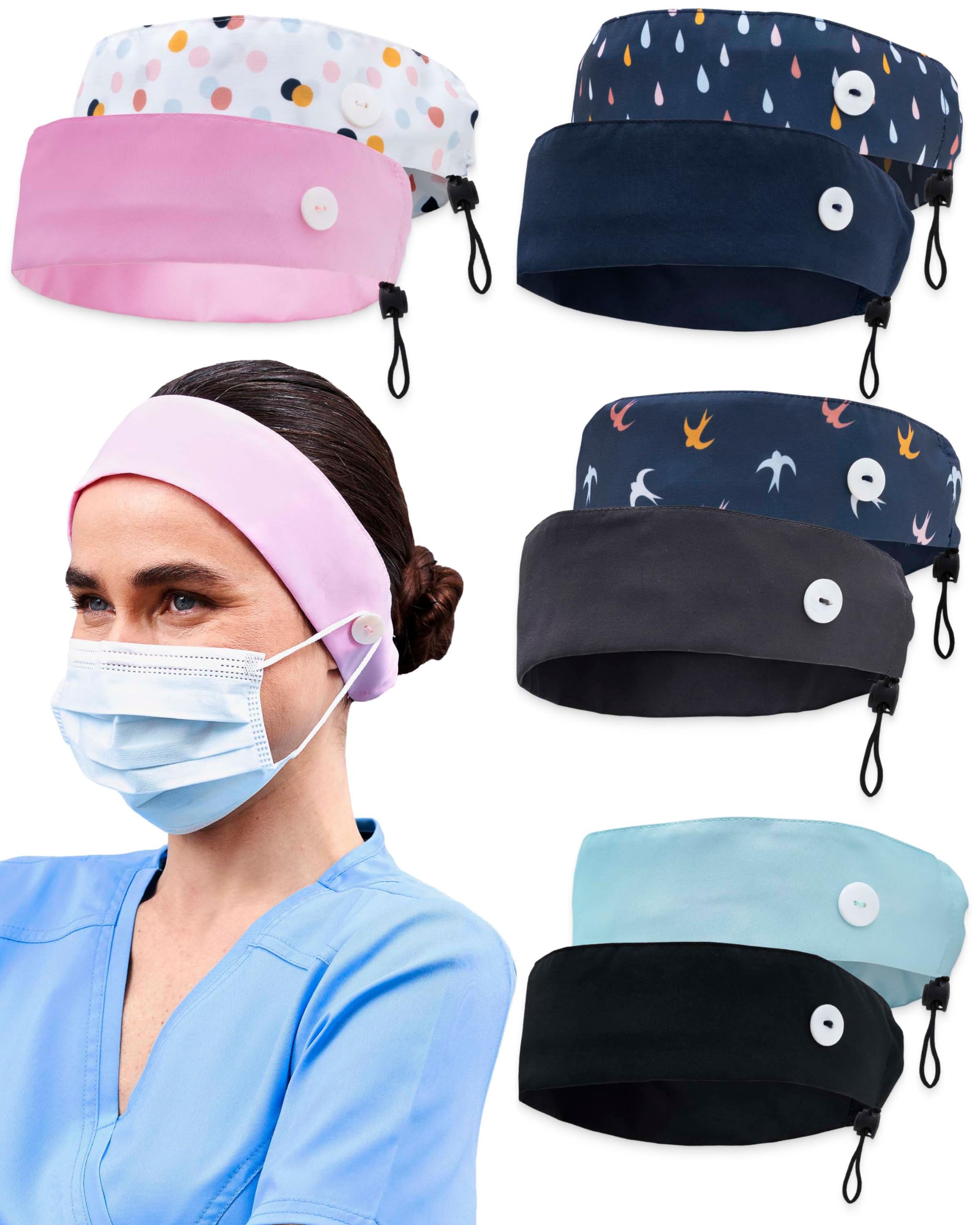 8 Pieces Nursing Headbands with Buttons Women Face Covering Ear Protection 4-Piece Nurse Headbands with Buttons for Face Coverings  main image 4