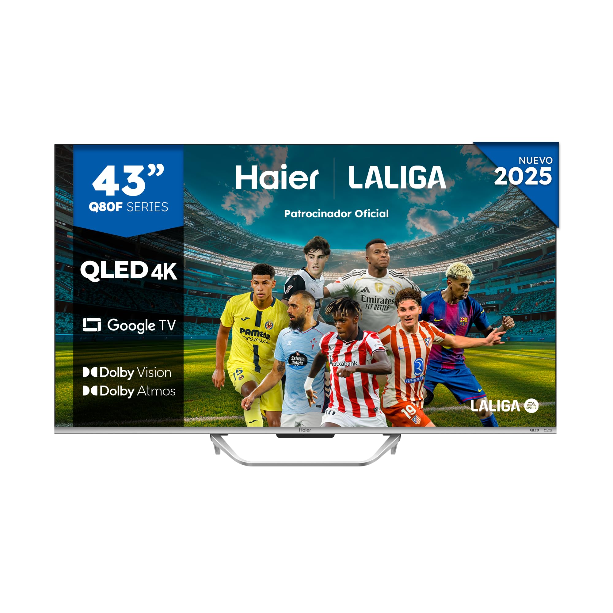 Haier QLED 4K UHD H43Q80FUX - 43", Smart TV, Google TV, Dolby Atmos y Dolby Vision, HDR 10+, Smart Remote Control, Google Assistant, Bluetooth 5.1, DBX TV, HDMI 2.1 x 4, Sin Marcos, 2025