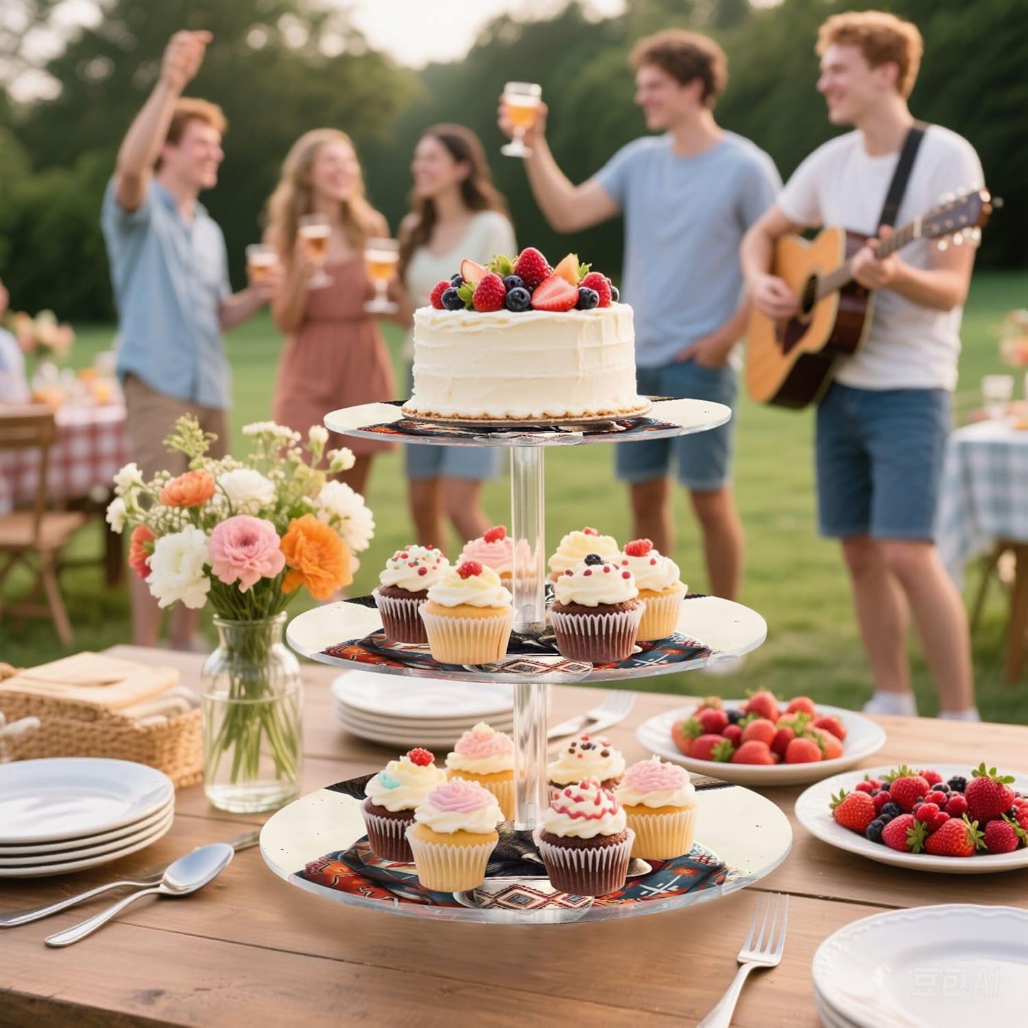 3 Tier Cupcake Stand Tea Party Acrylic Display Cupcake Tower Dessert Stands Serving Trays for Party Food Buffet Wedding Cozy Moose Blanket Print