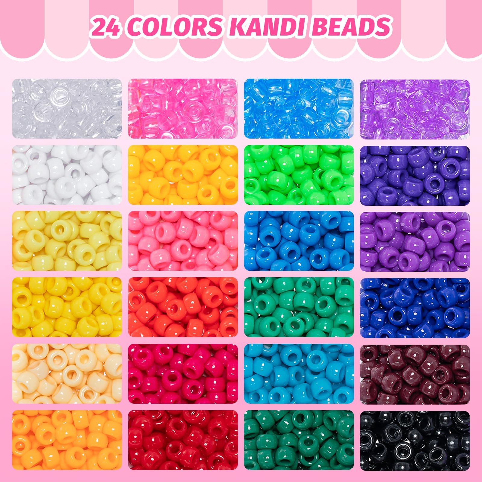 Simetufy 4200 cuentas de pony, 24 colores, cuentas Kandi para hacer pulseras | Plástico de 6 x 9 mm para trenzas de cabello, llavero, joyería, manualidades, 2.5 libras