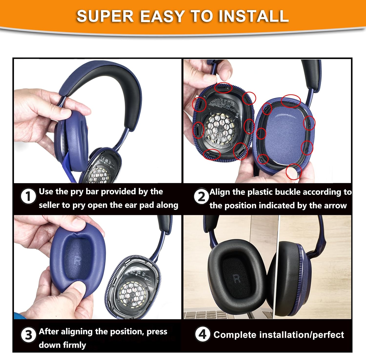 Defean Px7 S3 Replacement Ear Pads Ear Cushions Compatible with Bowers & Wilkins Px7 S3 Wireless Headphones,Softer Leather, Noise Isolation Foam (Black)