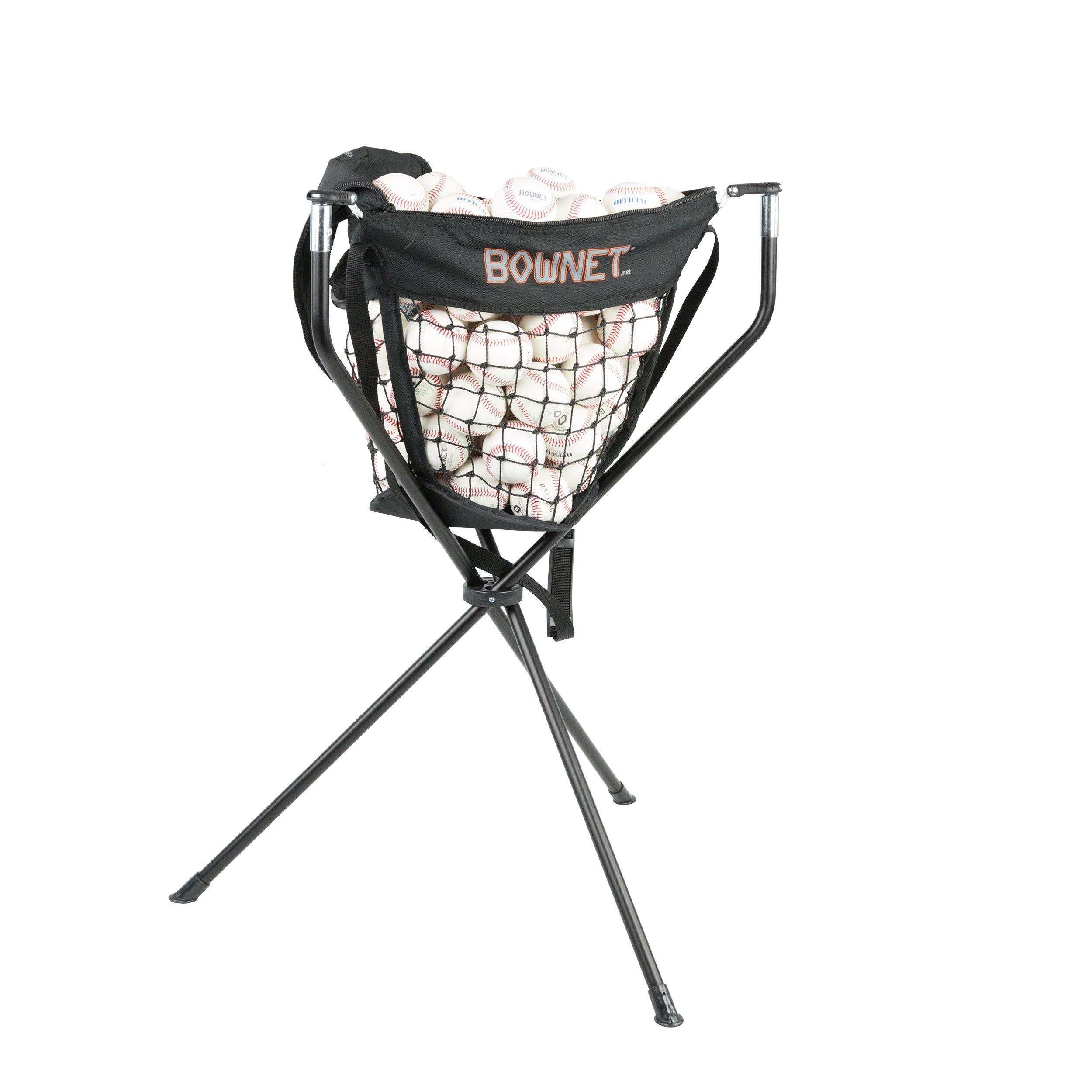 Bownet Ball Caddy Elite and Carry Bag, Large Multi-Sport Practice Ball Caddy for Softballs, Baseballs, and Tennis Balls (36" Tall)