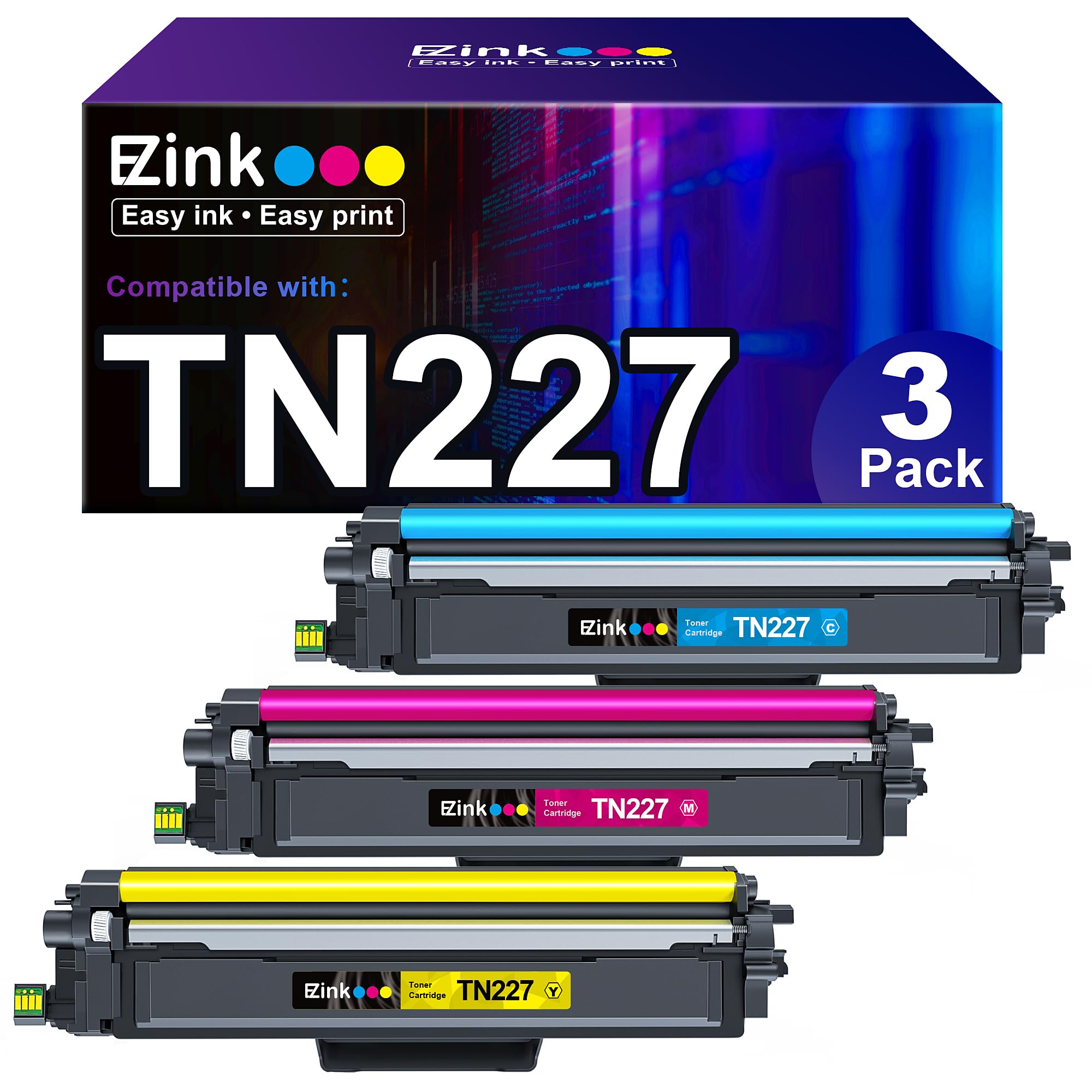 E-Z Ink Compatible Toner Cartridge Replacement for Brother TN227 TN223 TN227C TN227M TN227Y to use with MFC-L3750CDW HL-L3210CW HL-L3290CD HL-L3230CDW MFC-L3710CW HL-L3270CDW (3 Pack)