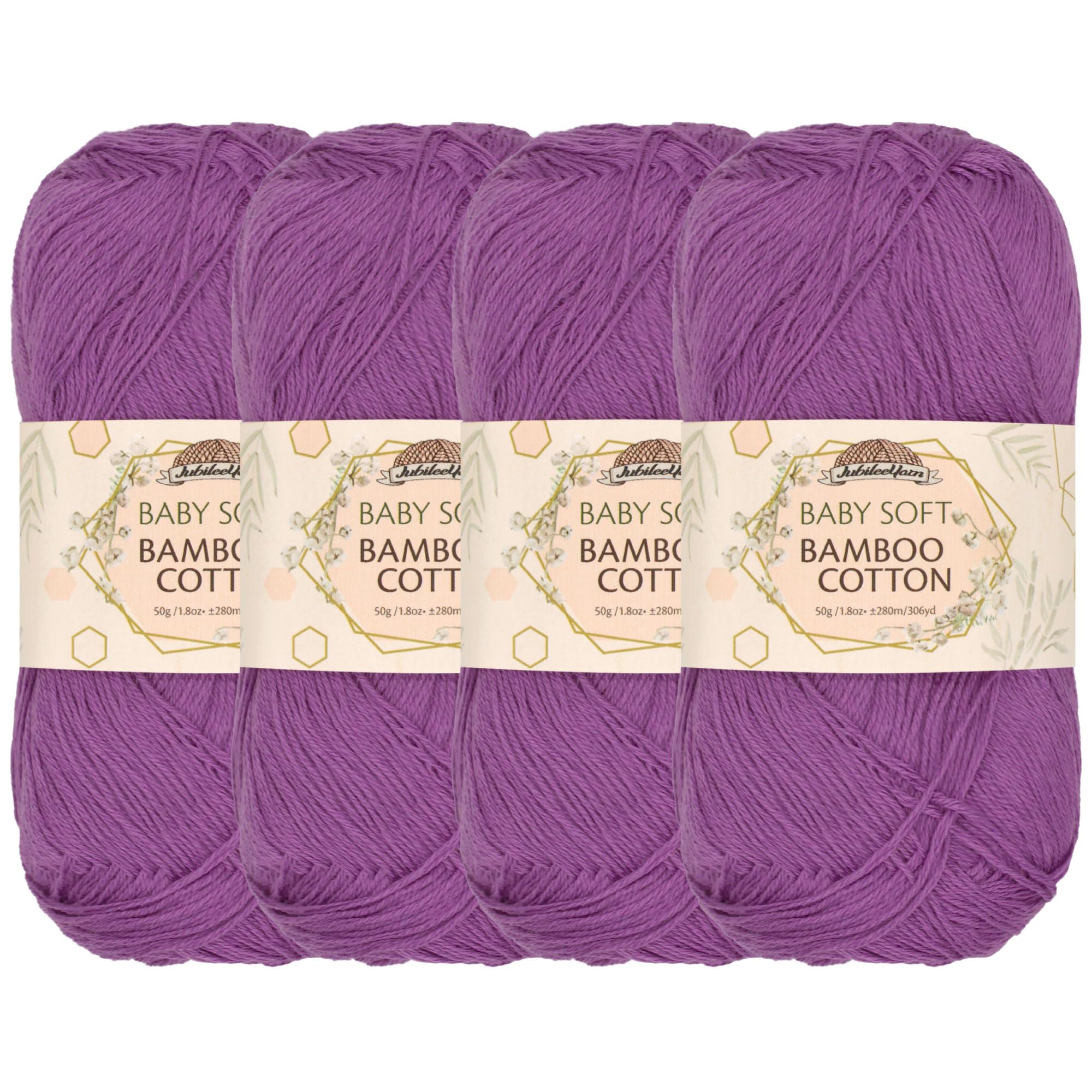JubileeYarn Baby Soft Bamboo Cotton Yarn - 50g/Skein - Deep Purple - 4 Skeins, 3202 Deep Purple