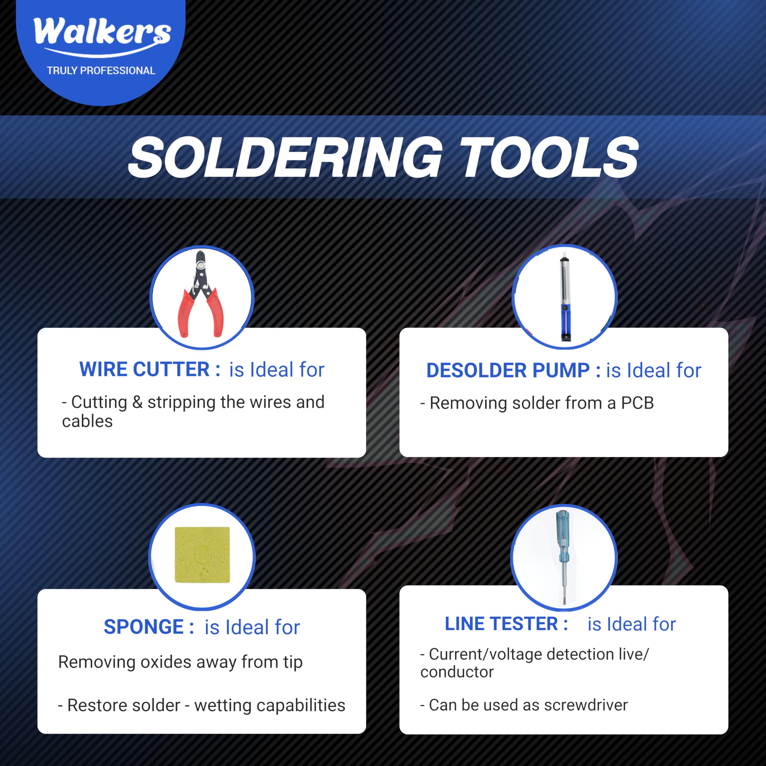 Walkers Electronic 12in1 Mobile Repairing Soldering and Desoldering Equipment Tool Machine Combo Kit Set with Flux Paste and Wire 25 W Simple (Flat, Pointed Tip) 4
