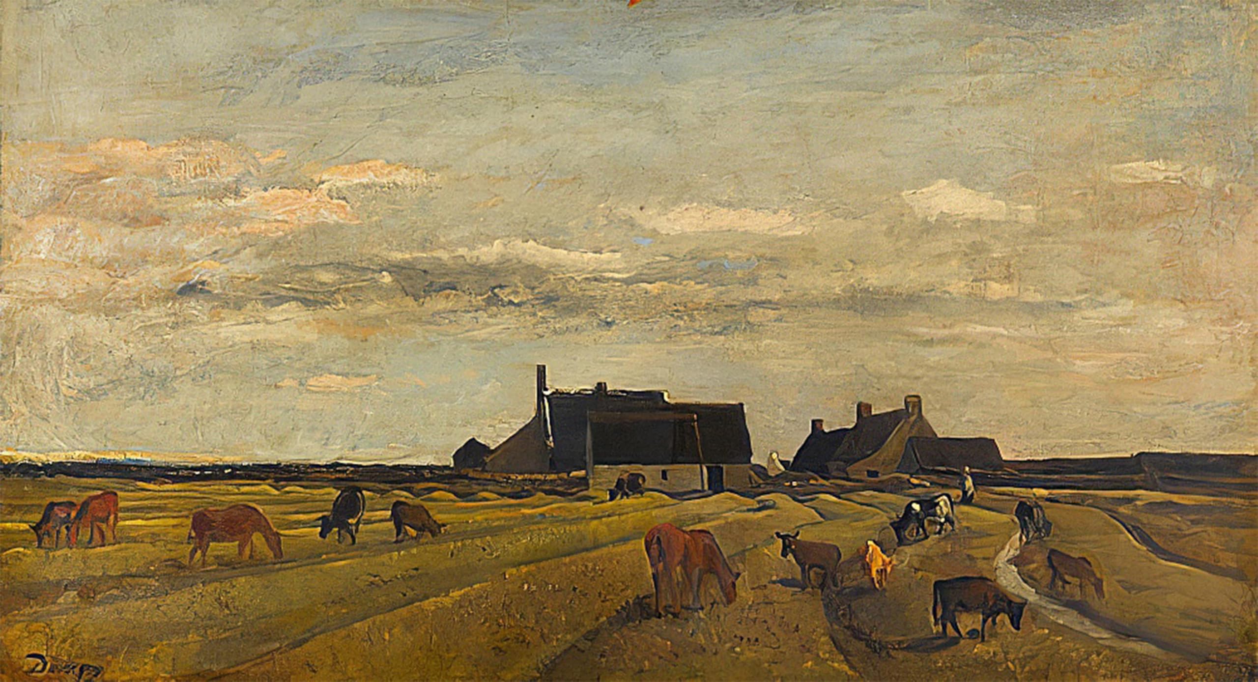 POSTERIIk Famous Modern Artwork Art Mural Baauernhof in Kerity Bretagne by Charles Francois Daubigny Oil Paintings Pictures for Home Decor 60x90cm