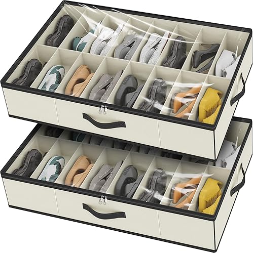 homyfort 32 pares de organizadores de zapatos debajo de la cama, cajas de almacenamiento resistentes para zapatos debajo de la cama, organizador de