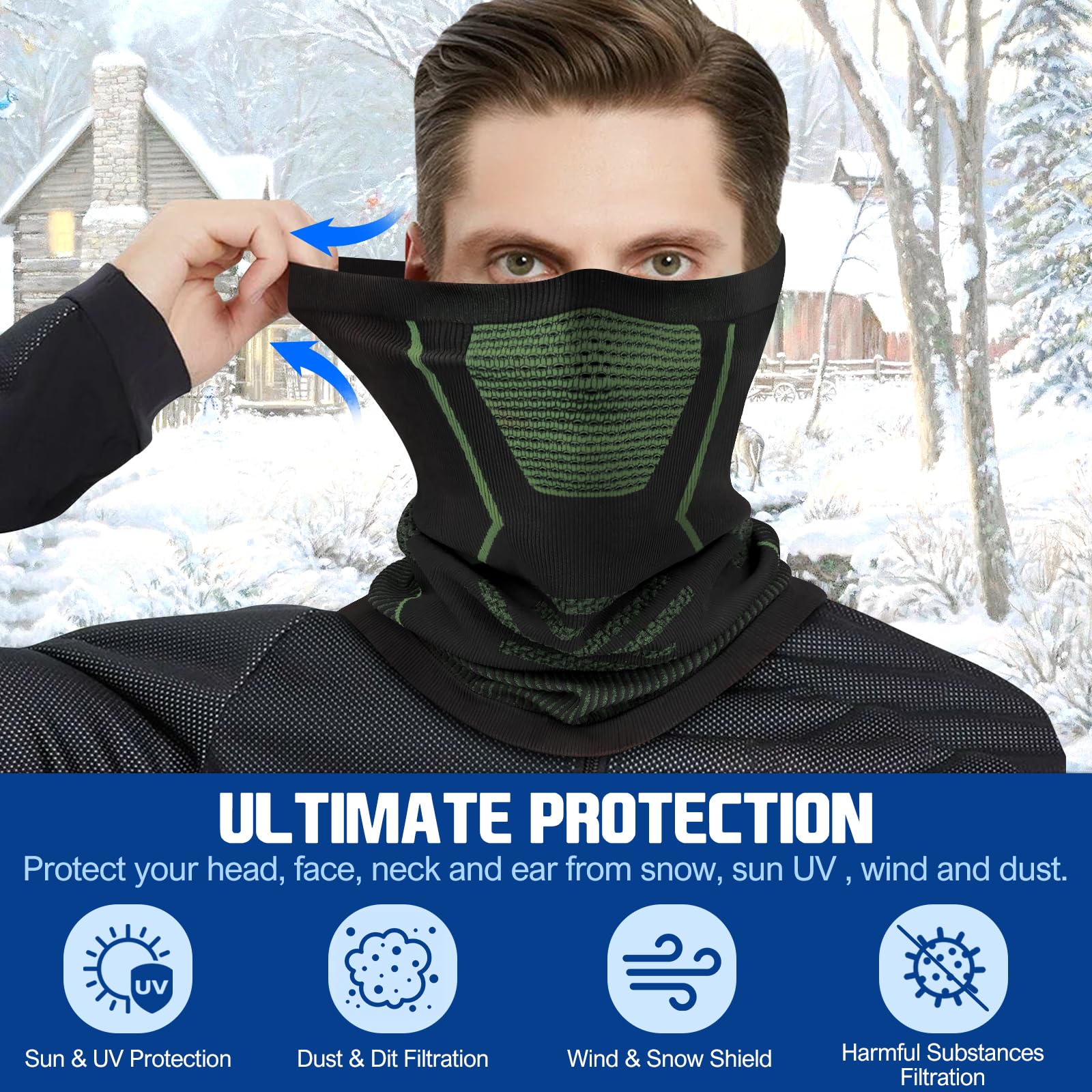 Pasamontañas Moto Braga Cuello Hombre Mujer Balaclava Moto Bufanda De Invierno Térmica Transpirable Sotocasco Moto Balaclava Invierno Para Running Motocicleta Bicicleta,Verde