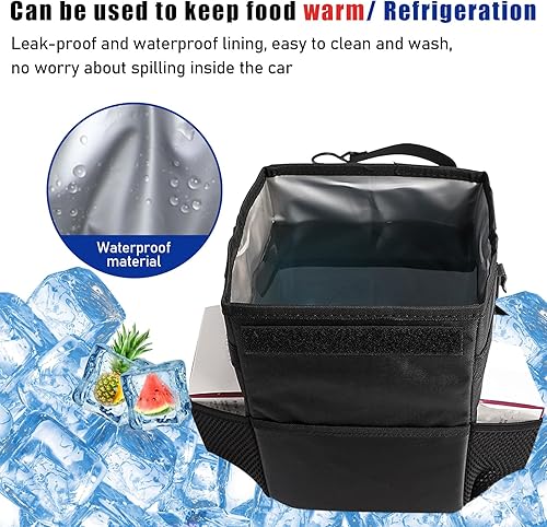 Miniatura 5 de Basurero para automóvil con tapa, mini bote de basura impermeable, organizador de vehículos a prueba de fugas y bolsillos de almacenamiento, cubo de