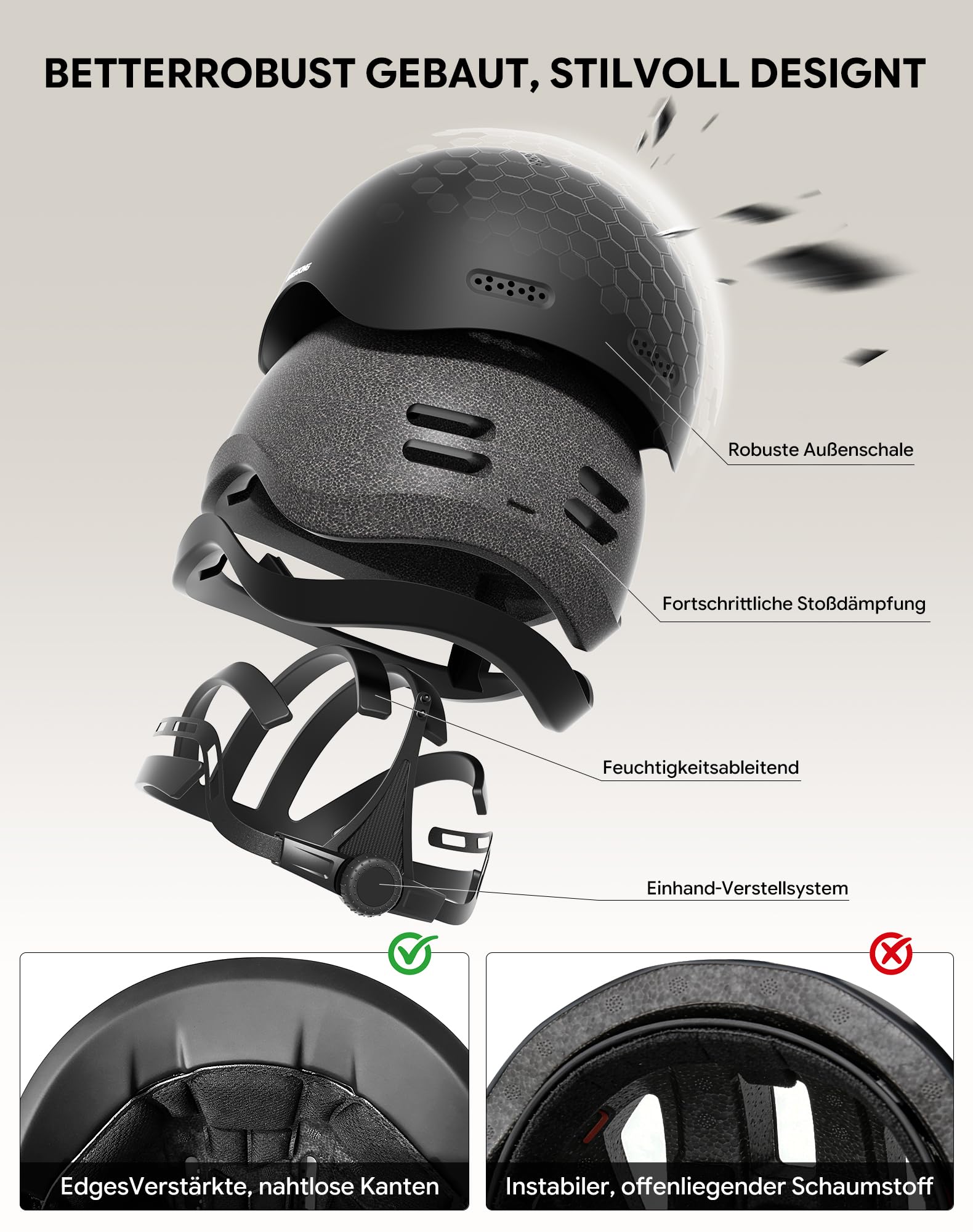 InnerKing Fahrradhelm für Damen & Herren, Sicherer & Leichter Radhelm für die Stadt, Urban Pendler & Rennrad, Belüftet, Fahrradhelm Damen mit Reflektoren Fahrradhelm Erwachsene City- & Rennrad