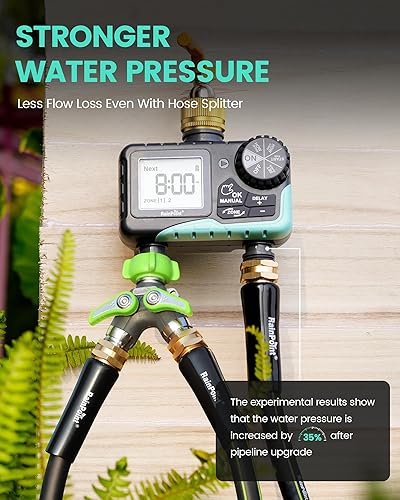 Miniatura 3 de RAINPOINT Temporizador de rociadores de 2 salidas, temporizador de agua para manguera de jardín, para riego al aire libre, retardo de