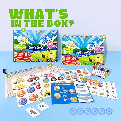 Miniatura 6 de BELLOCHIDDO Montessori - Libro ocupado para niños pequeños, libros de actividades de aprendizaje preescolar, temas de tráfico, libro silencioso y