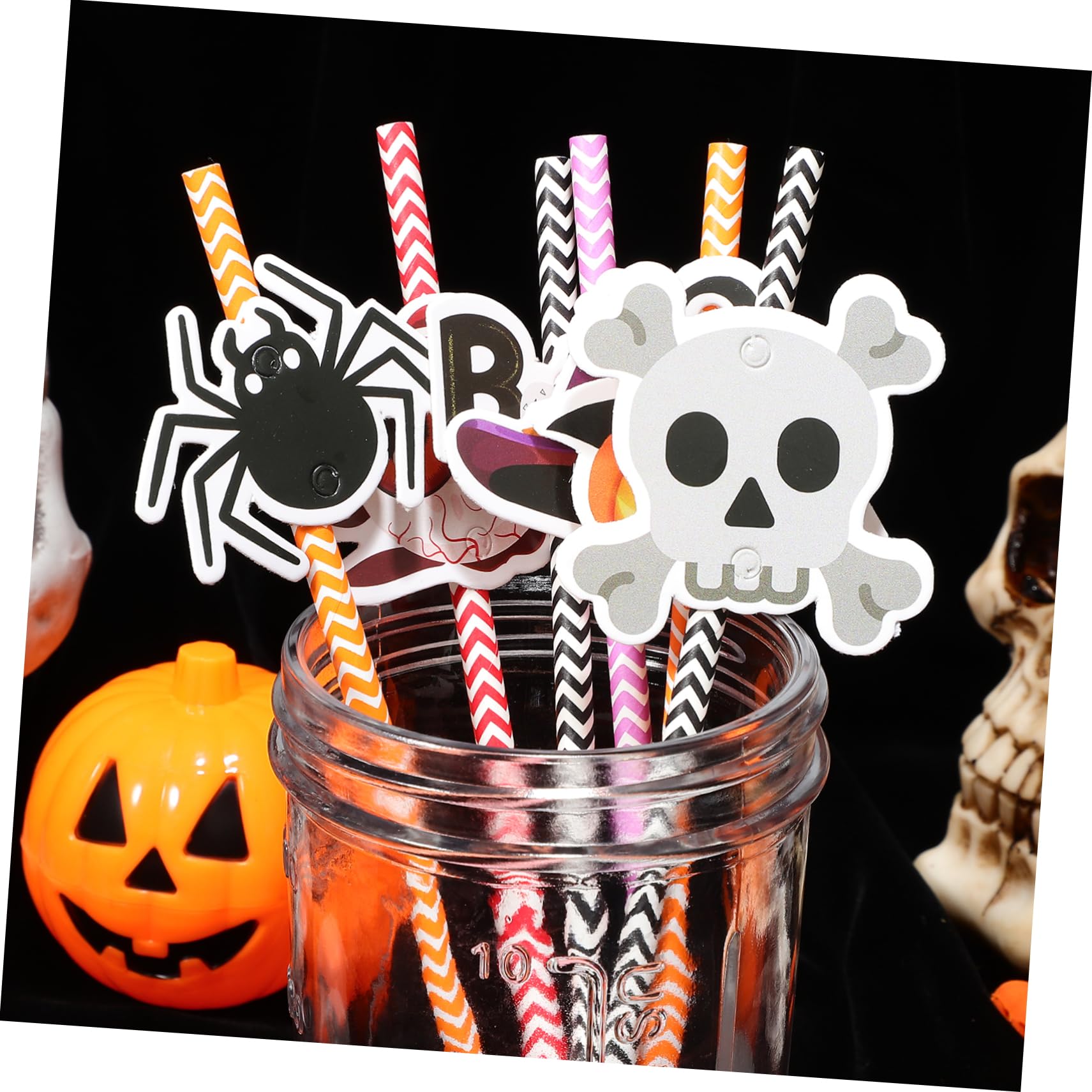Cabilock 6 Confezioni Cannucce di Carta di Halloween Stampa Colorata Strisce per Feste e Uso Familiare Decorate con Elementi come Ragnetti, Teschi, Bulbi Oculari, Luci di Zucca e Cappelli