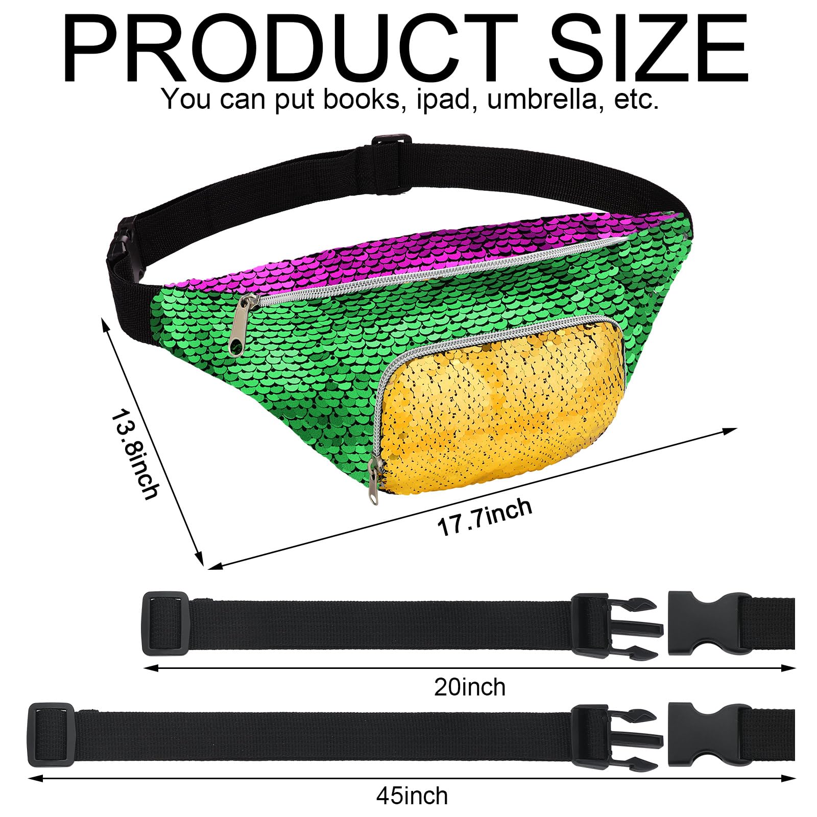 Abbylike 4 Stück Mardi Gras Pailletten Bauchtasche für Frauen Glitzer Crossbody Taschen mit verstellbarem Riemen Pailletten Tasche Wandern Taille Packs Hüfttasche für Karneval Weihnachten Geburtstag