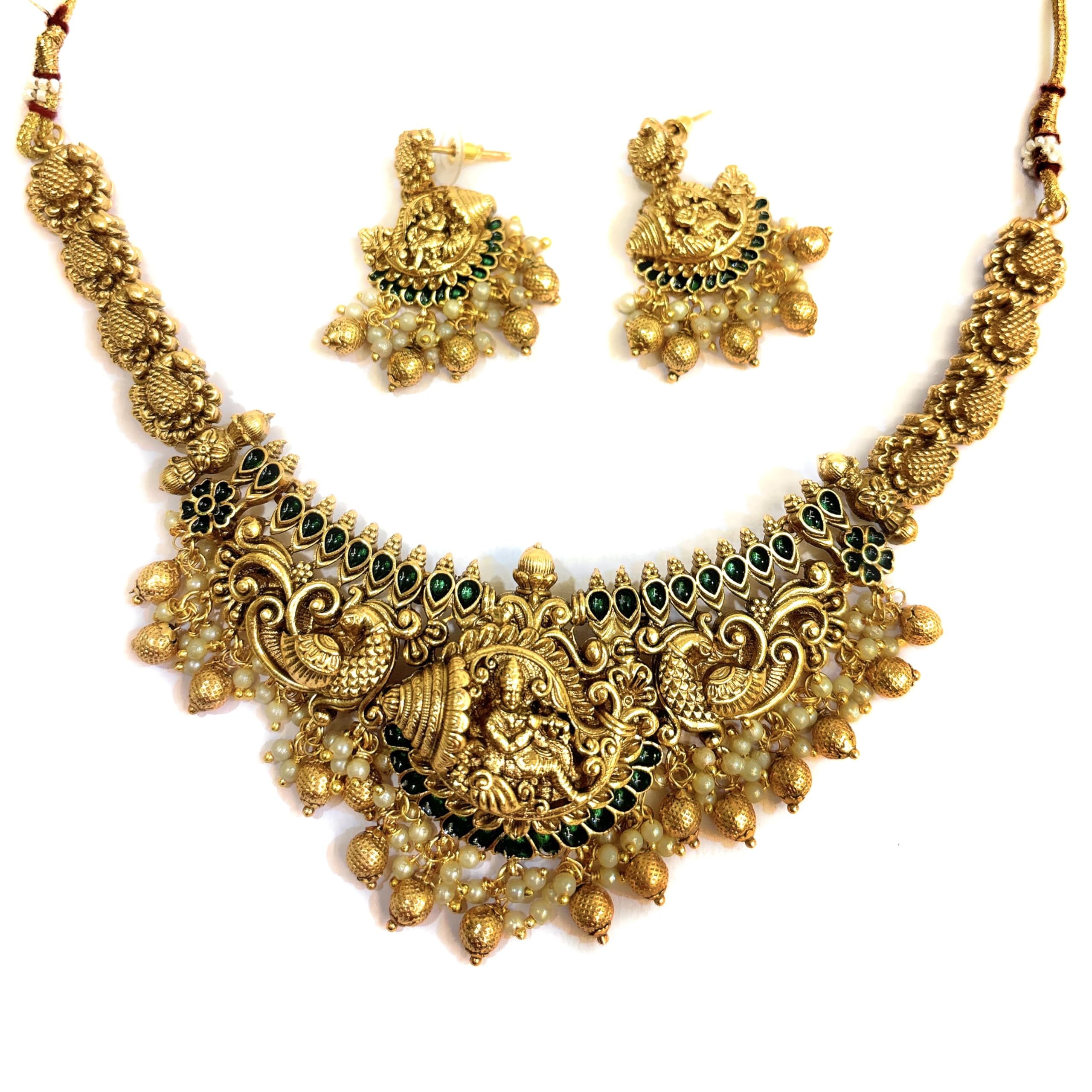 Aryavansh Emporium Girls Peacock design Lakshmi Pendant Gold Beads Mohan mala haram Fashion Temple Jewellery pendant set Latest Wedding Jewellery Necklace for Women and Girls (B0CD65HMKW) Amazon Price History, Amazon Price Tracker