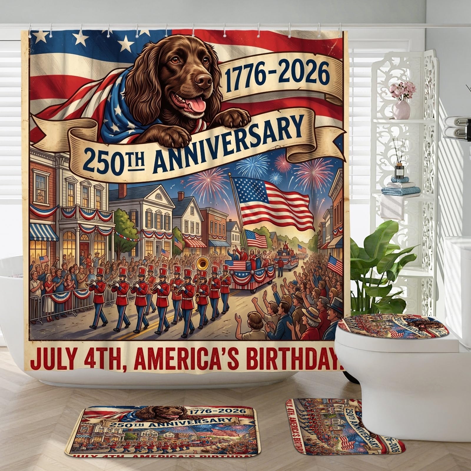 Tapis de bain et rideau de douche 183x183 cm motif Boykin Spaniel pour ensemble de salle de bain