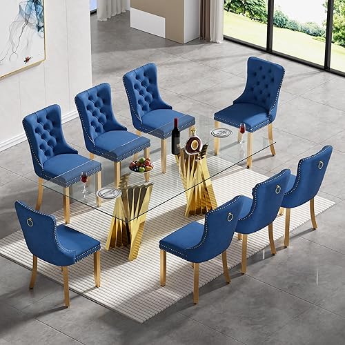 Miniatura 36 de Juego de 5 mesas de comedor de cristal plateado, mesa rectangular moderna de cocina y comedor de 70 pulgadas para 4, mesa de comedor de vidrio Mesa