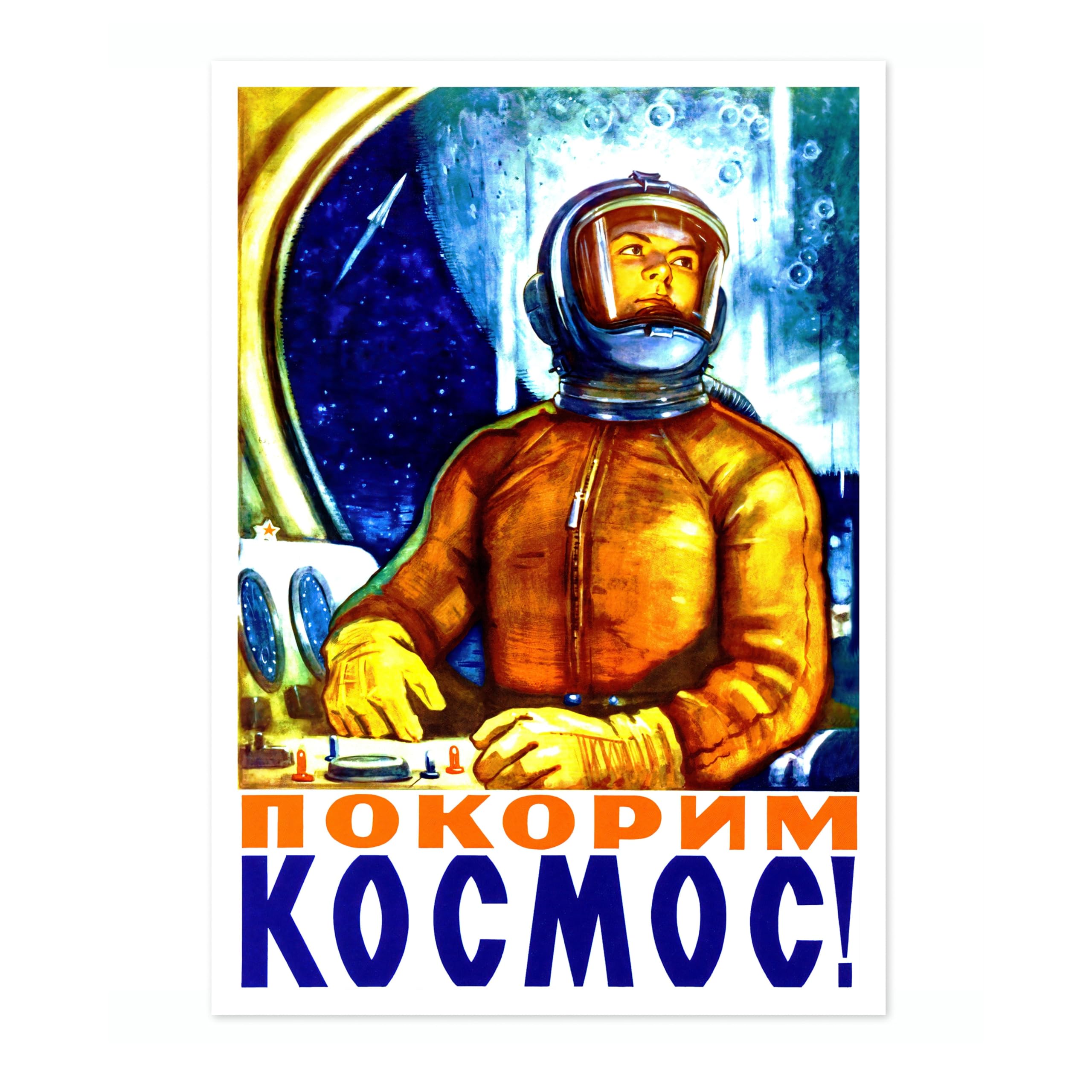 Animato We Are Conquering The Cosmos Russian Soviet Union Propaganda Print, Vintage Space Race Poster Bedroom Retro Wall Art Picture, 50x70cm (Print Only) - 50x70cm