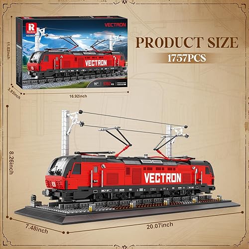 Miniatura 5 de Reobrix Kit de bloques de construcción de tren con base, juegos de trenes MOC City, camión eléctrico clásico Vectron 66019, modelo para amantes de