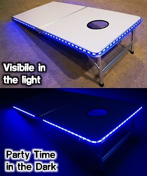 2-in-1 Cornhole & Beer Pong Table With LED Lights - Atlanta Football Field Design, Portable Party Game - View #7
