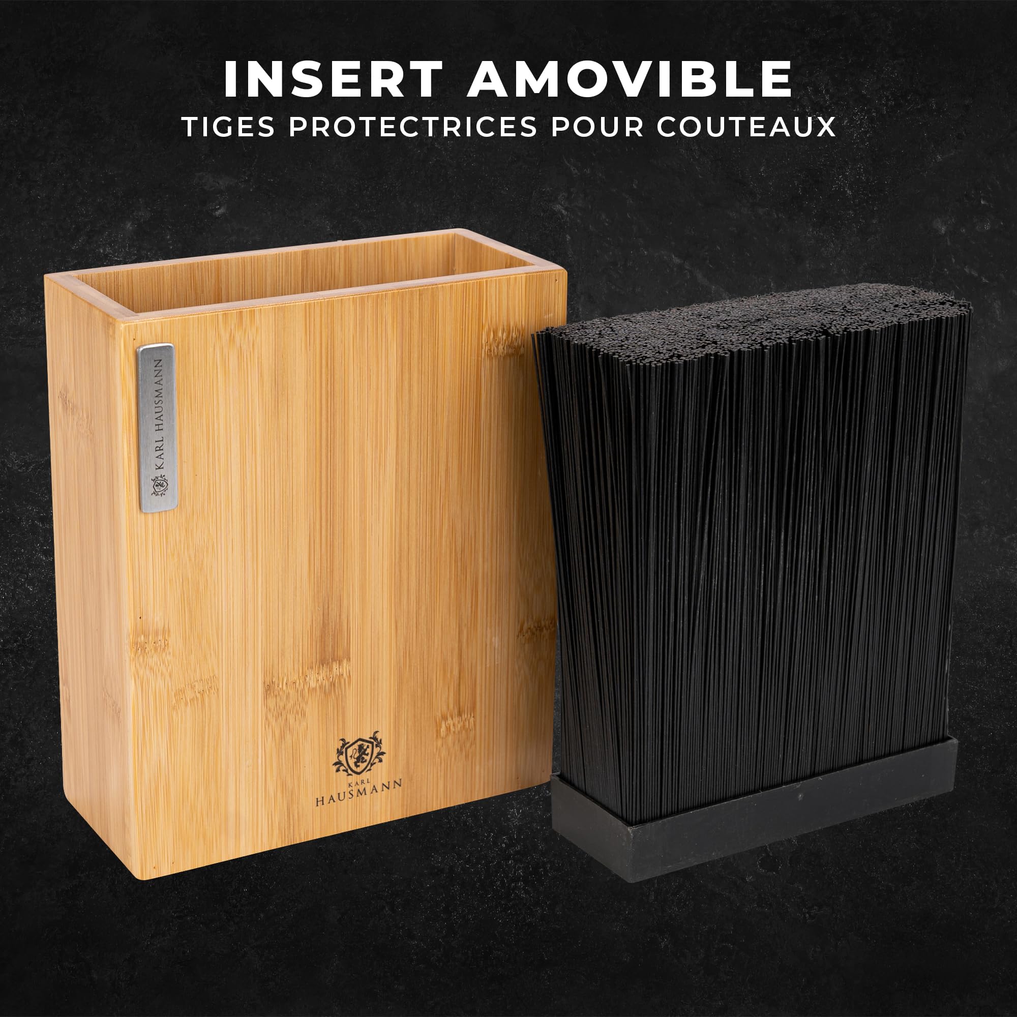 KARL HAUSMANN Bloc Couteaux Universel en Bambou - 23x20x9cm - Support Couteaux avec Insert à Fibres - Porte Couteau Cuisine pour Tous Types de Couteau