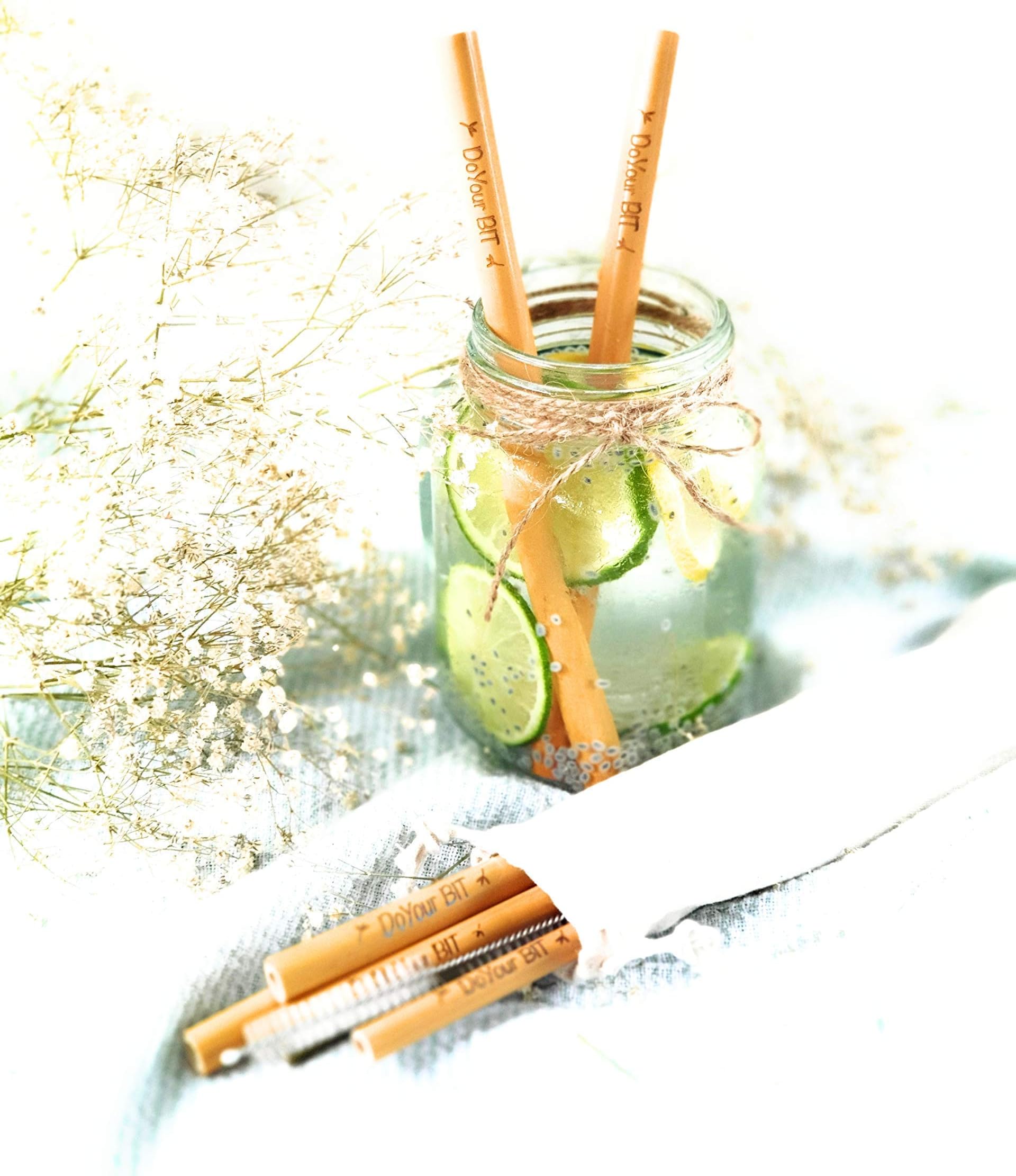 8 Bamboo Drinking Straws (6 inches) | Durable | Reusable | Organic | Dishwasher Safe | Natural Alternative to Plastic Straws | Reusable Smoothie and Cocktail Straws | Kids and Adults |