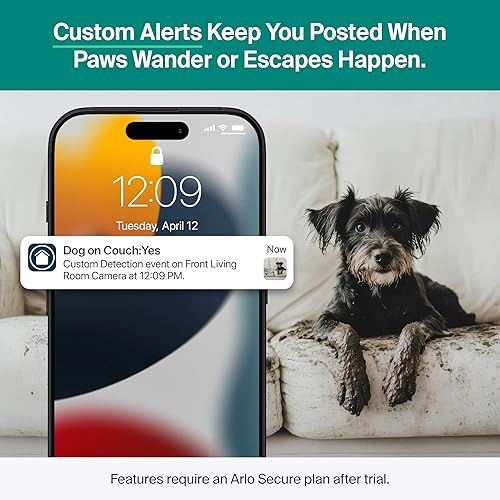 Miniatura 2 de Arlo Essential - Cámara para mascotas con inclinación panorámica para interiores, 2K, enchufe, detección de animales, detección de audio de ladridos