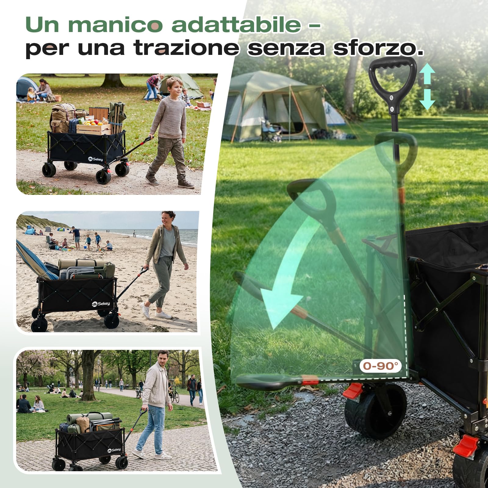 Sekey Carrello Pieghevole XXL 135L, Capacità di Carico 150KG, Ruote 17x8,5 cm con Freno, Montaggio Istantaneo Brevettato 4 Vie, Carrello Portacarichi Leggero SE4031, Nero