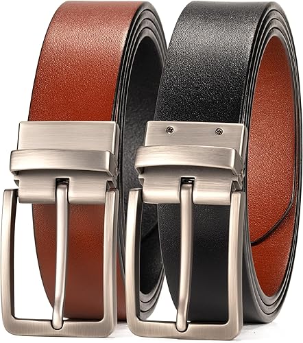 WOLFANT Cinturón de cuero reversible dos en uno, cinturón casual 100% italiano de grano completo de cuero sólido